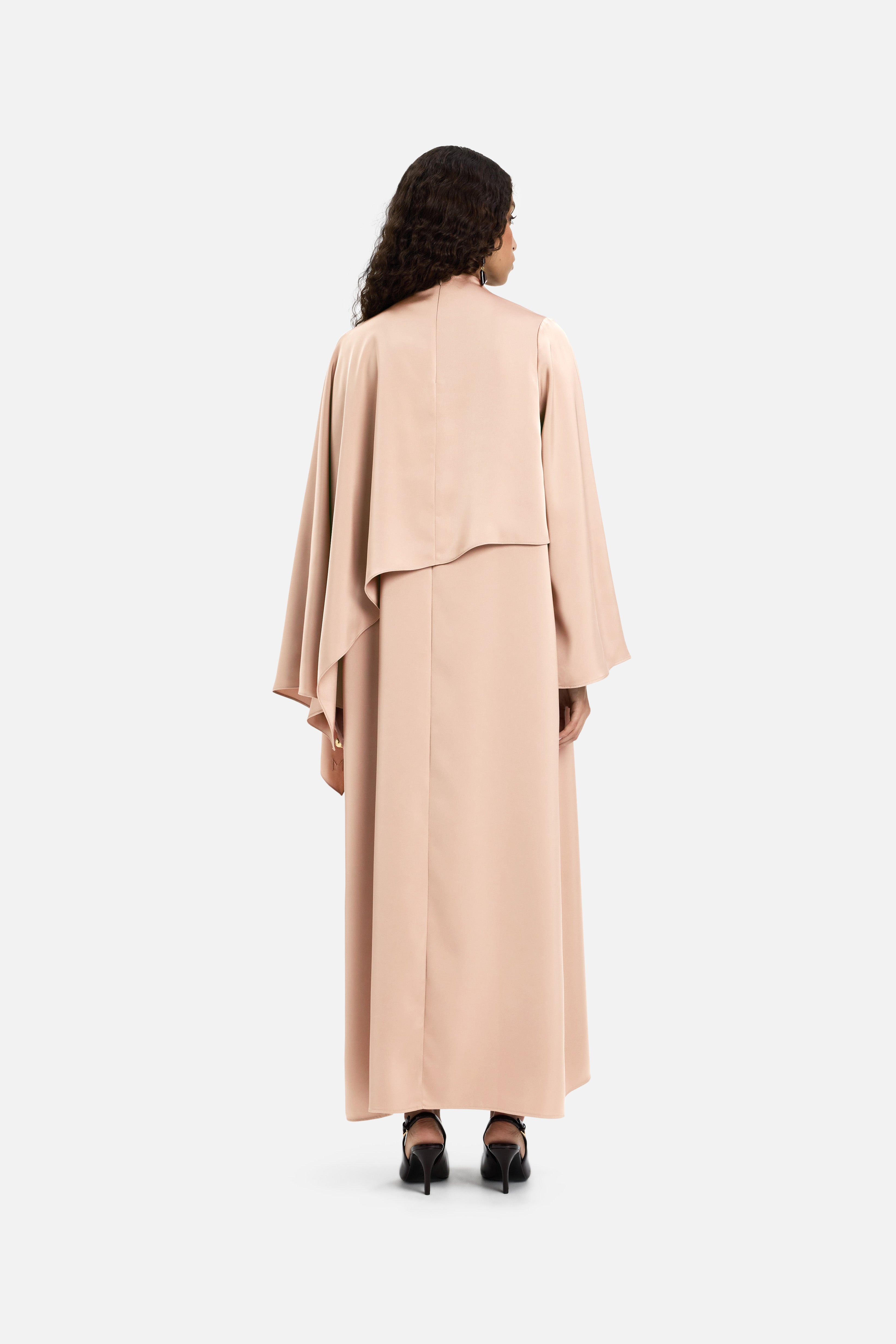 Asymmetric Cape Dress | Dark Rose