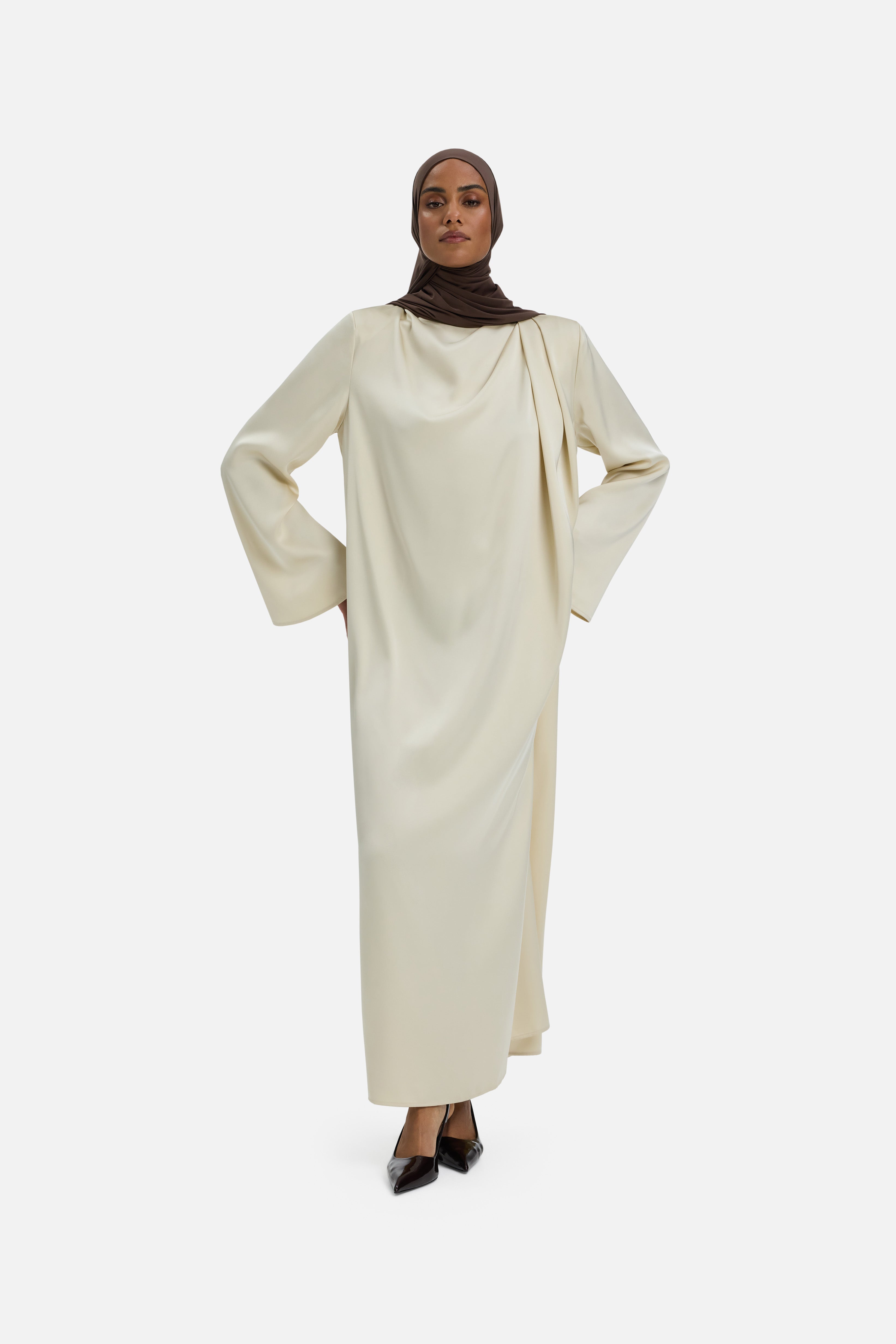 Asymmetric Drape Dress Regular | Sand | MERRACHI Asymmetric Drape Dress Regular | Sand | MERRACHI