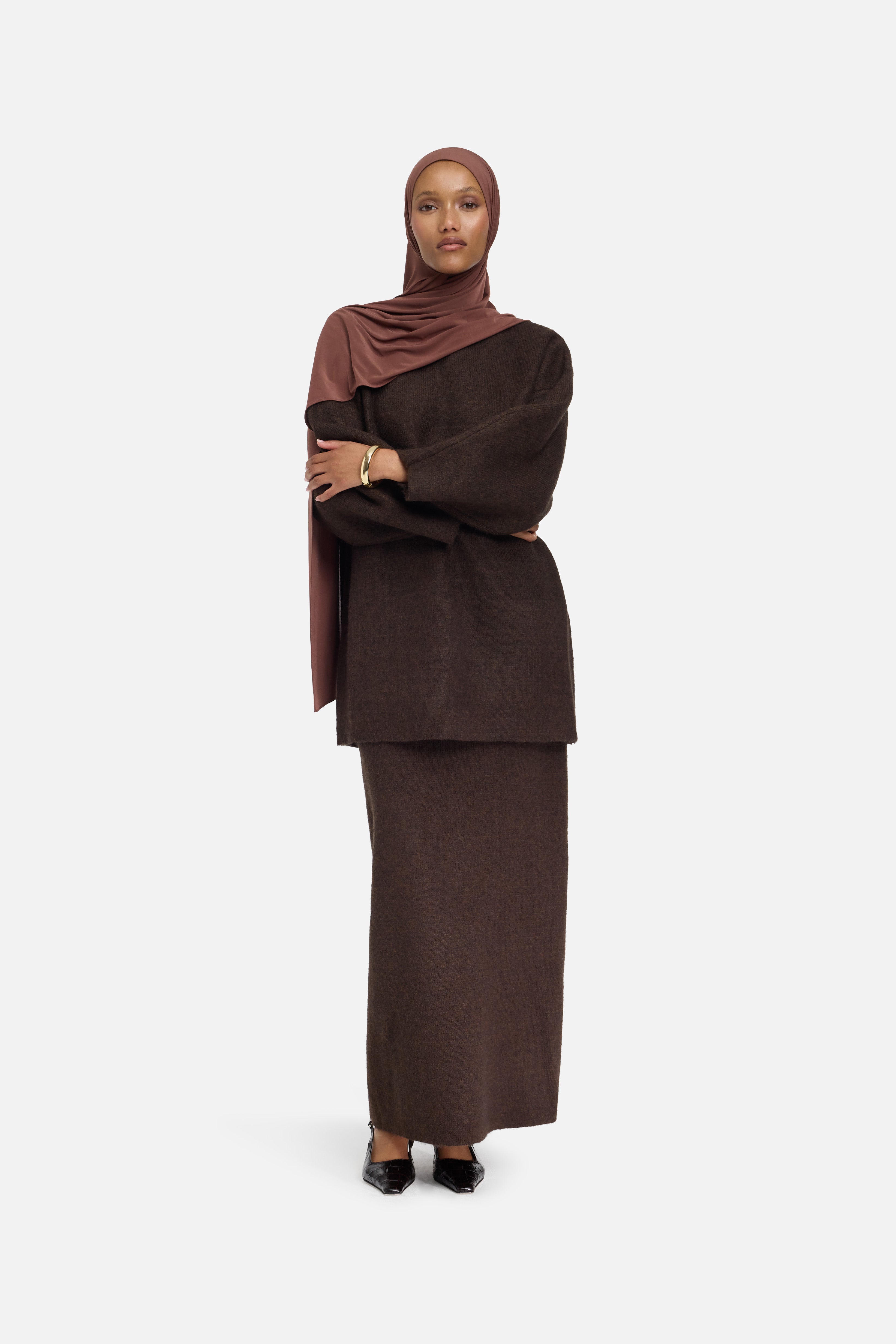 Brushed Knit Skirt | Dark Brown