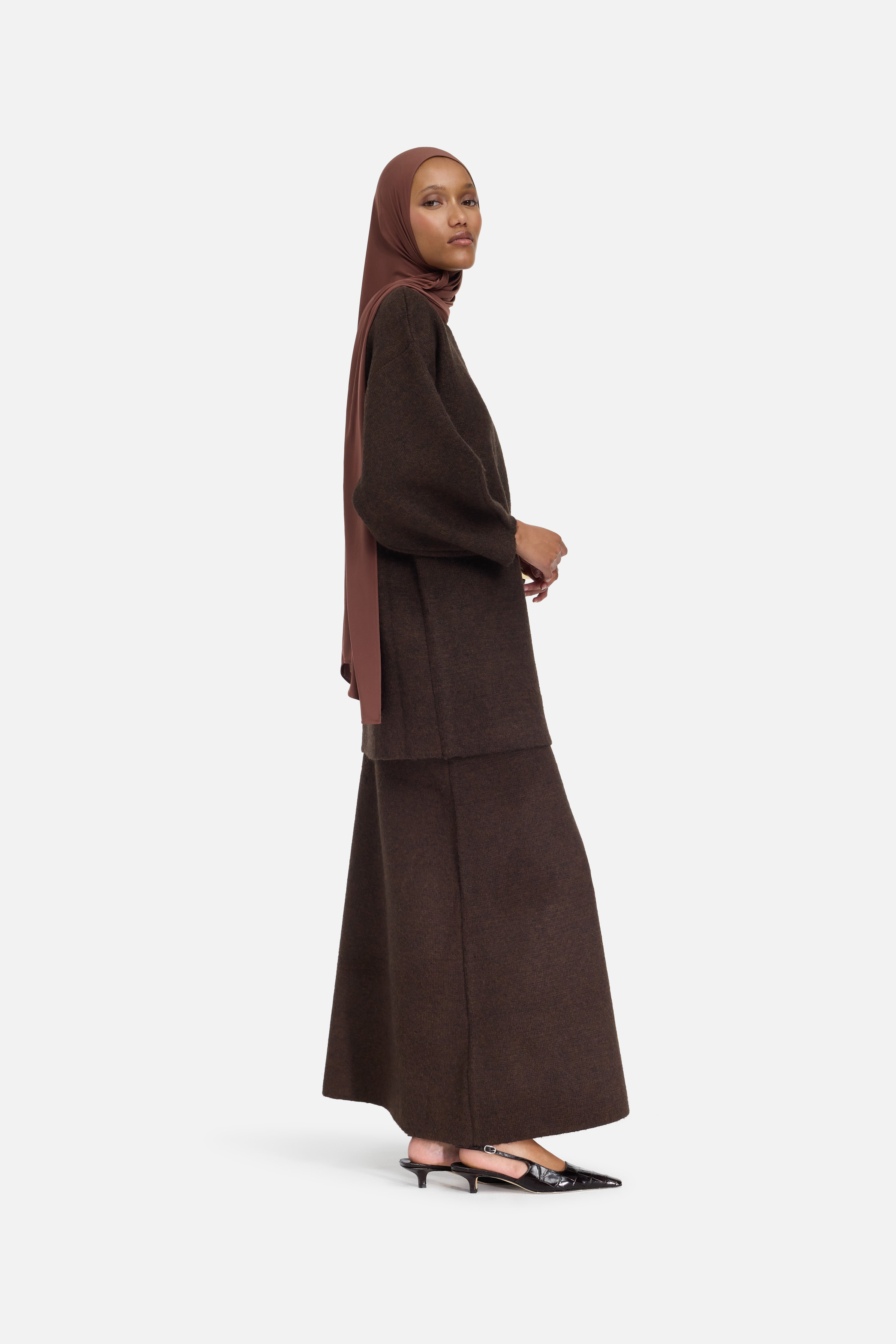 Brushed Knit Skirt | Dark Brown