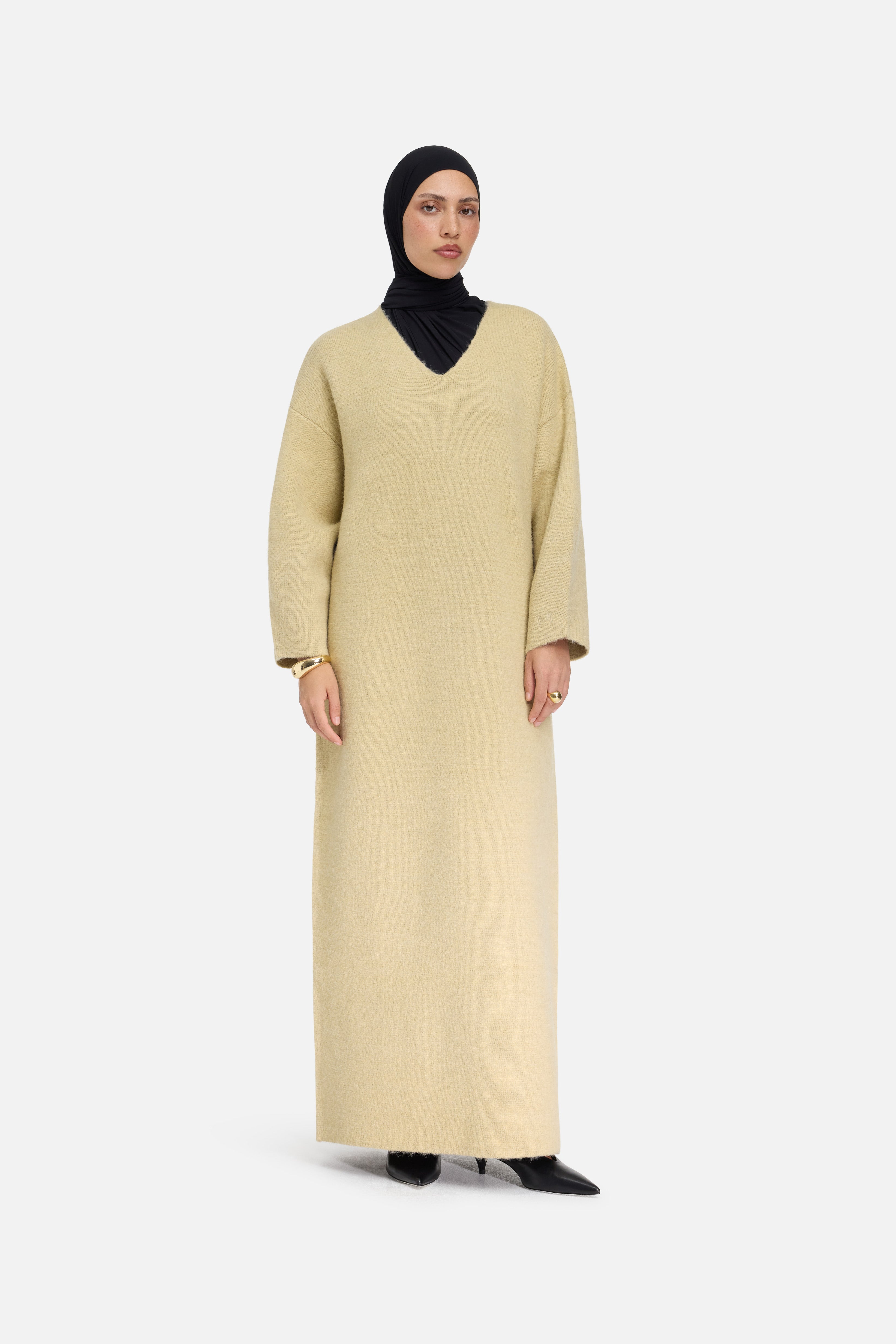 Brushed Knit V-Neck Dress | Desert Clay | MERRACHI Brushed Knit V-Neck Dress | Desert Clay | MERRACHI