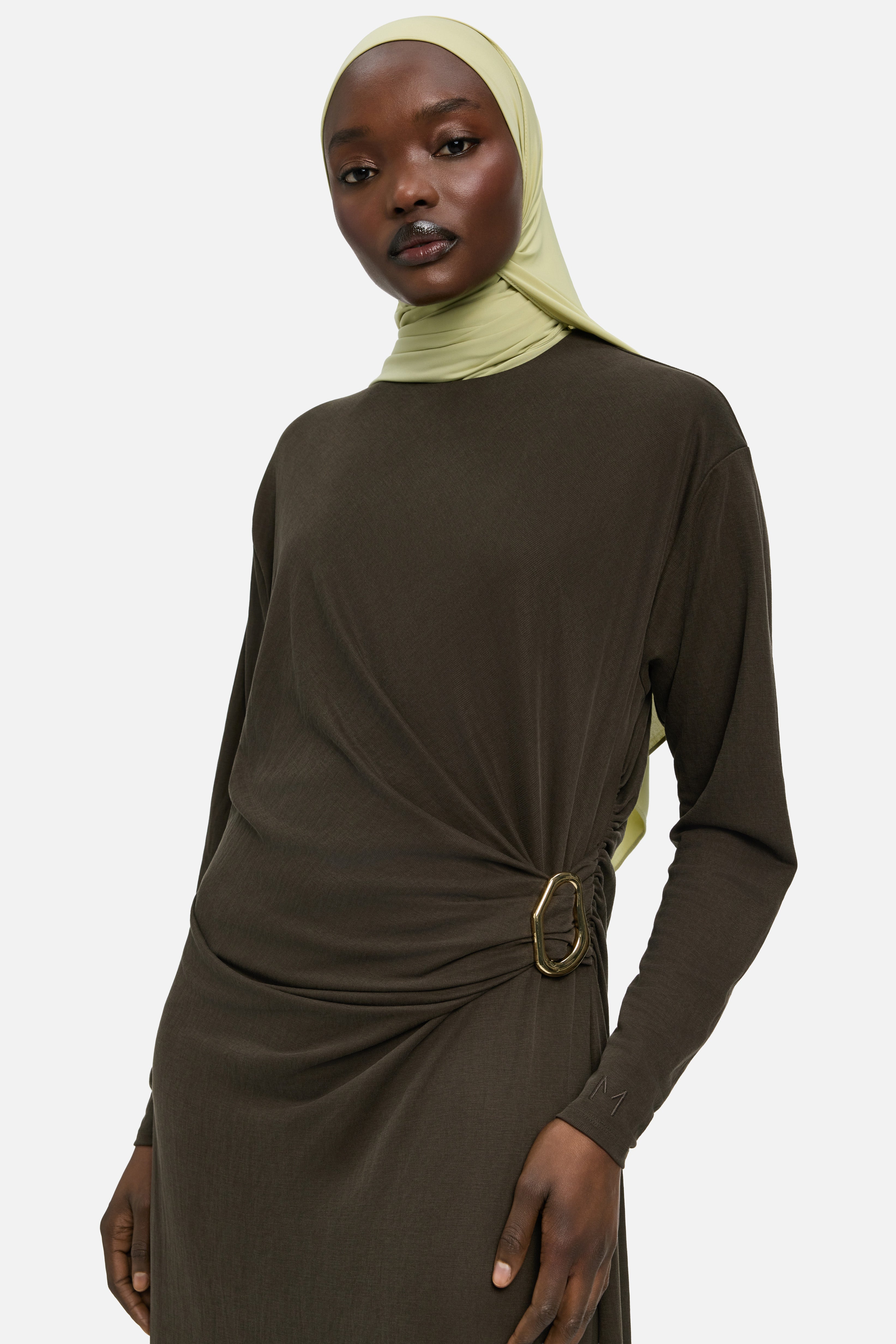 Drape Jersey Dress | Chestnut Brown