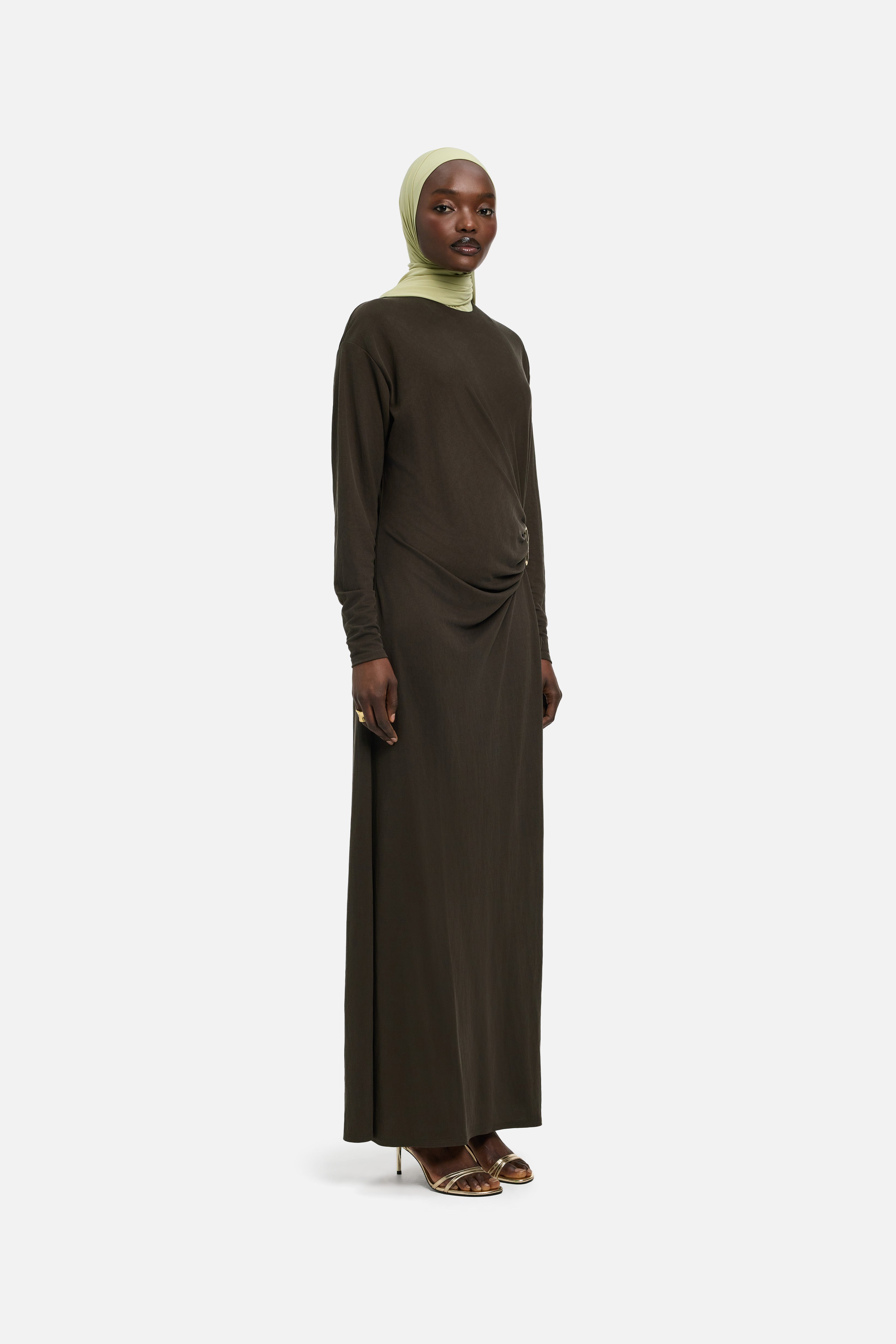 Drape Jersey Dress | Chestnut Brown