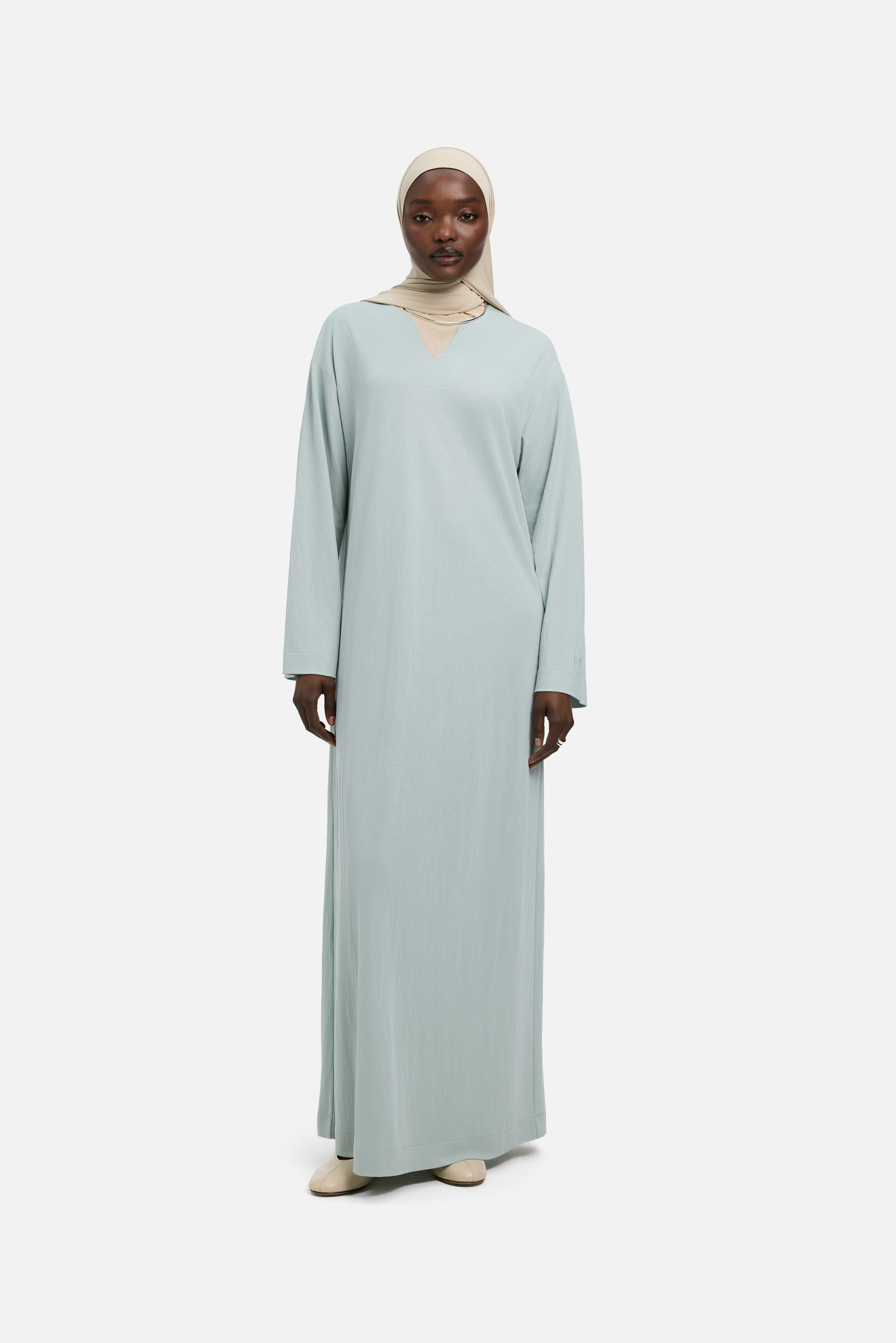 Drape Jersey Kaftan Dress | Aqua Gray