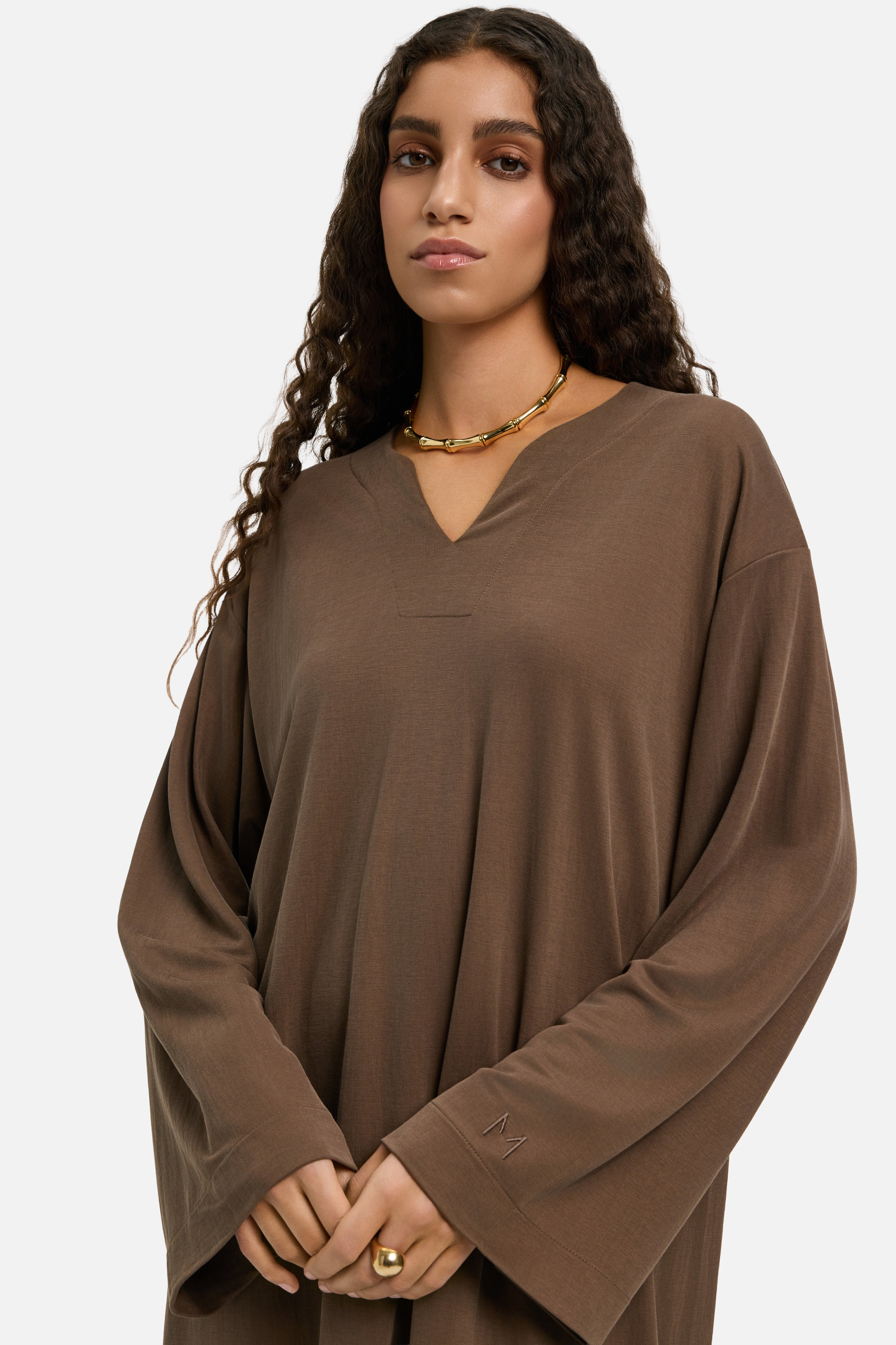 Drape Jersey Kaftan Dress | Dark Terra