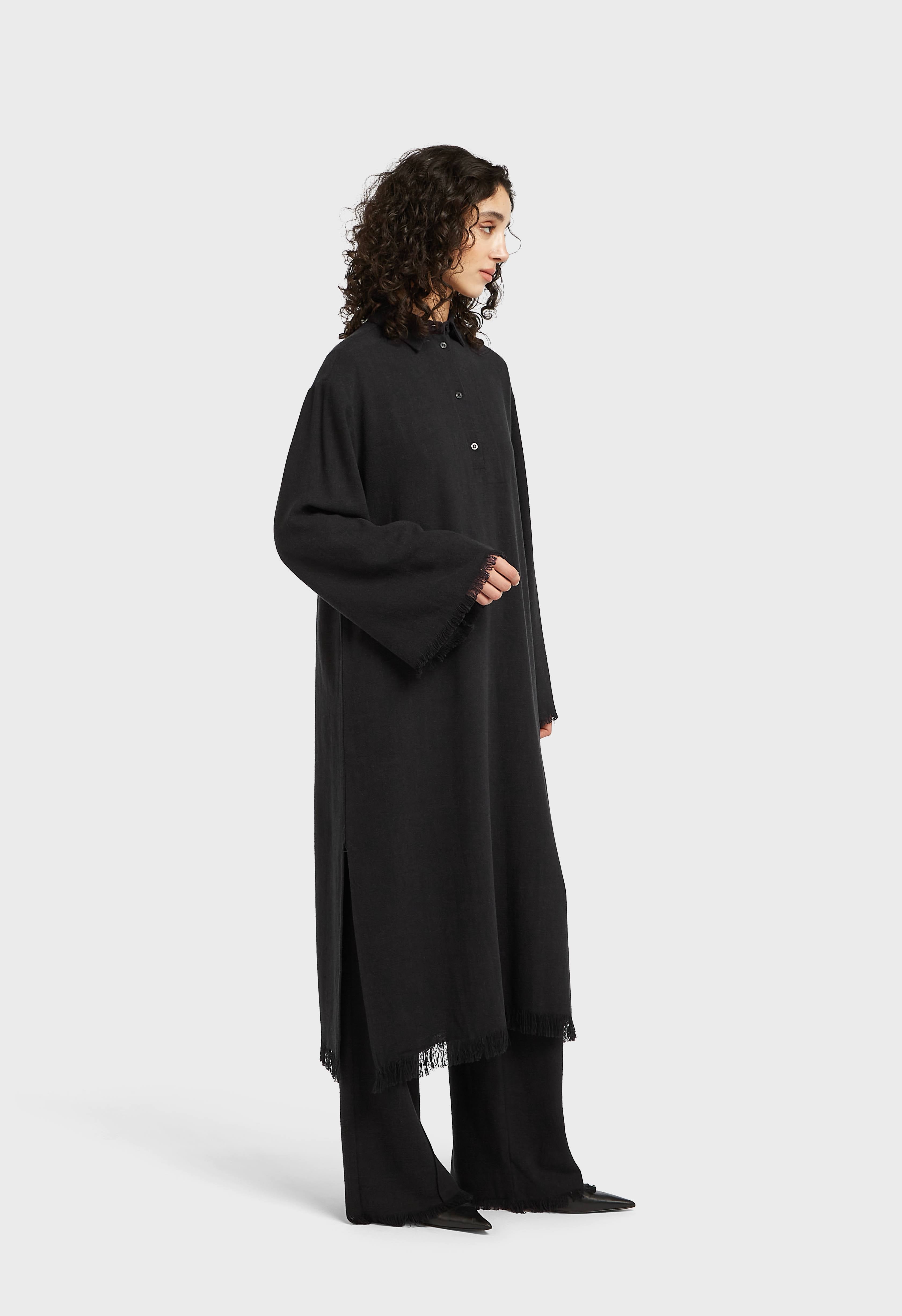 Frayed Hem Shirt Dress | Black