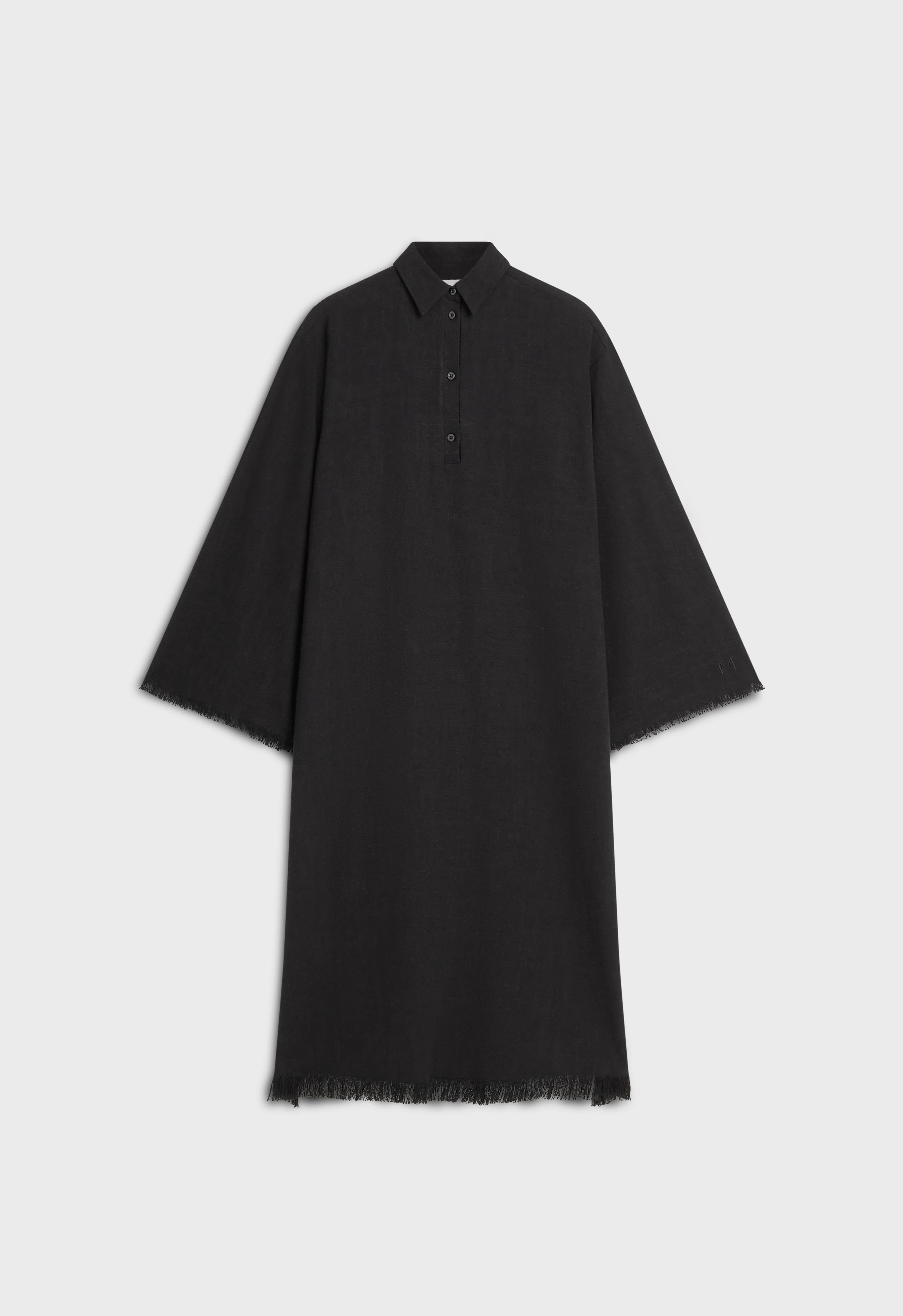 Frayed Hem Shirt Dress | Black