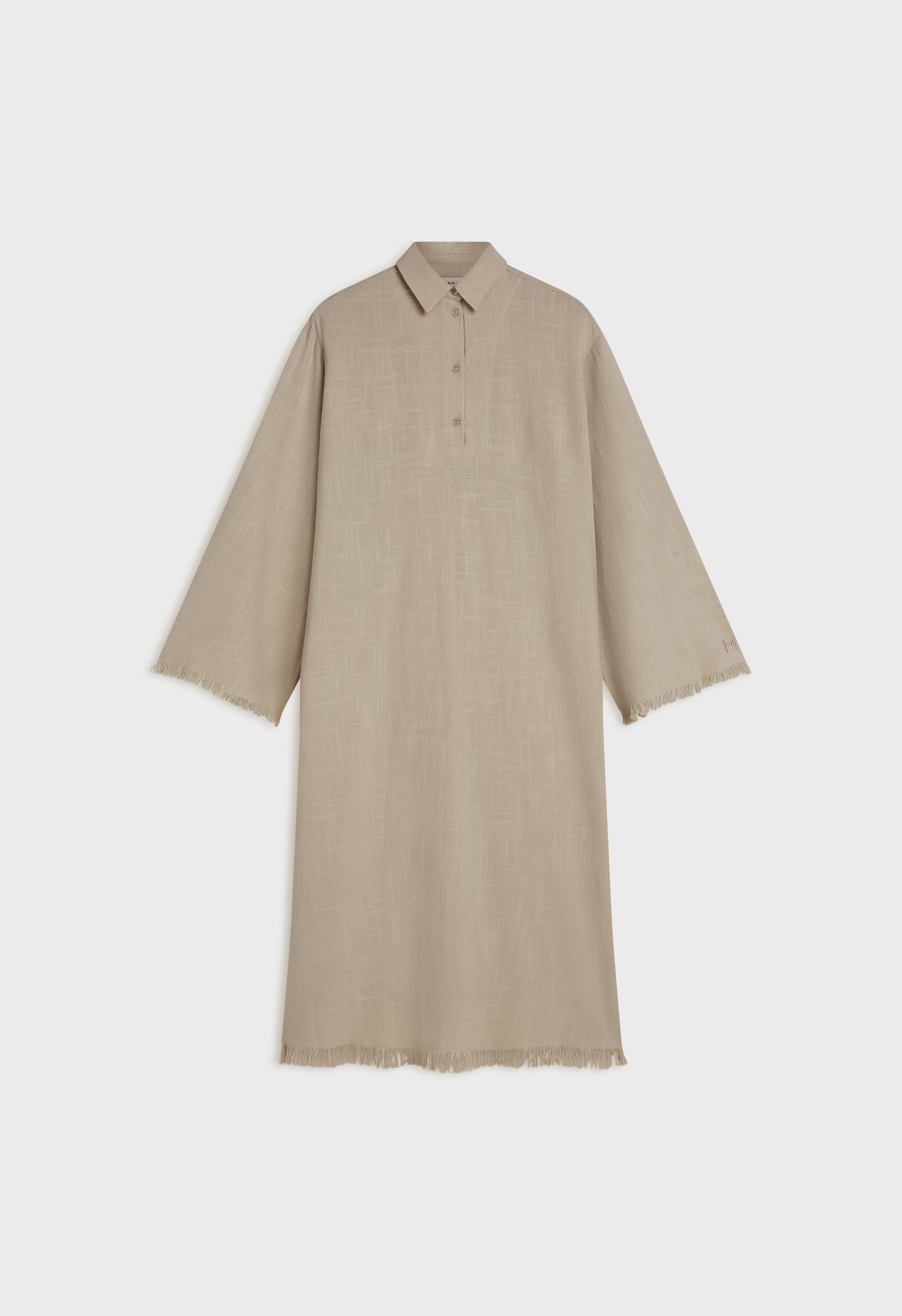 Frayed Hem Shirt Dress | Desert Brown