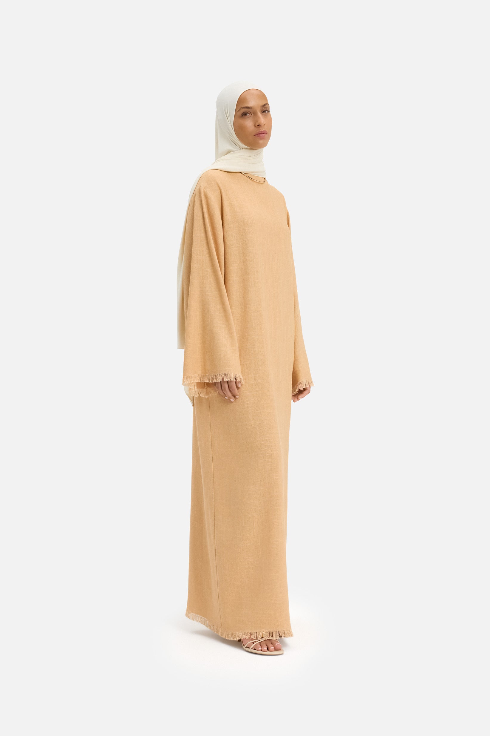 Frayed Hem Dress | Soft Biscotti