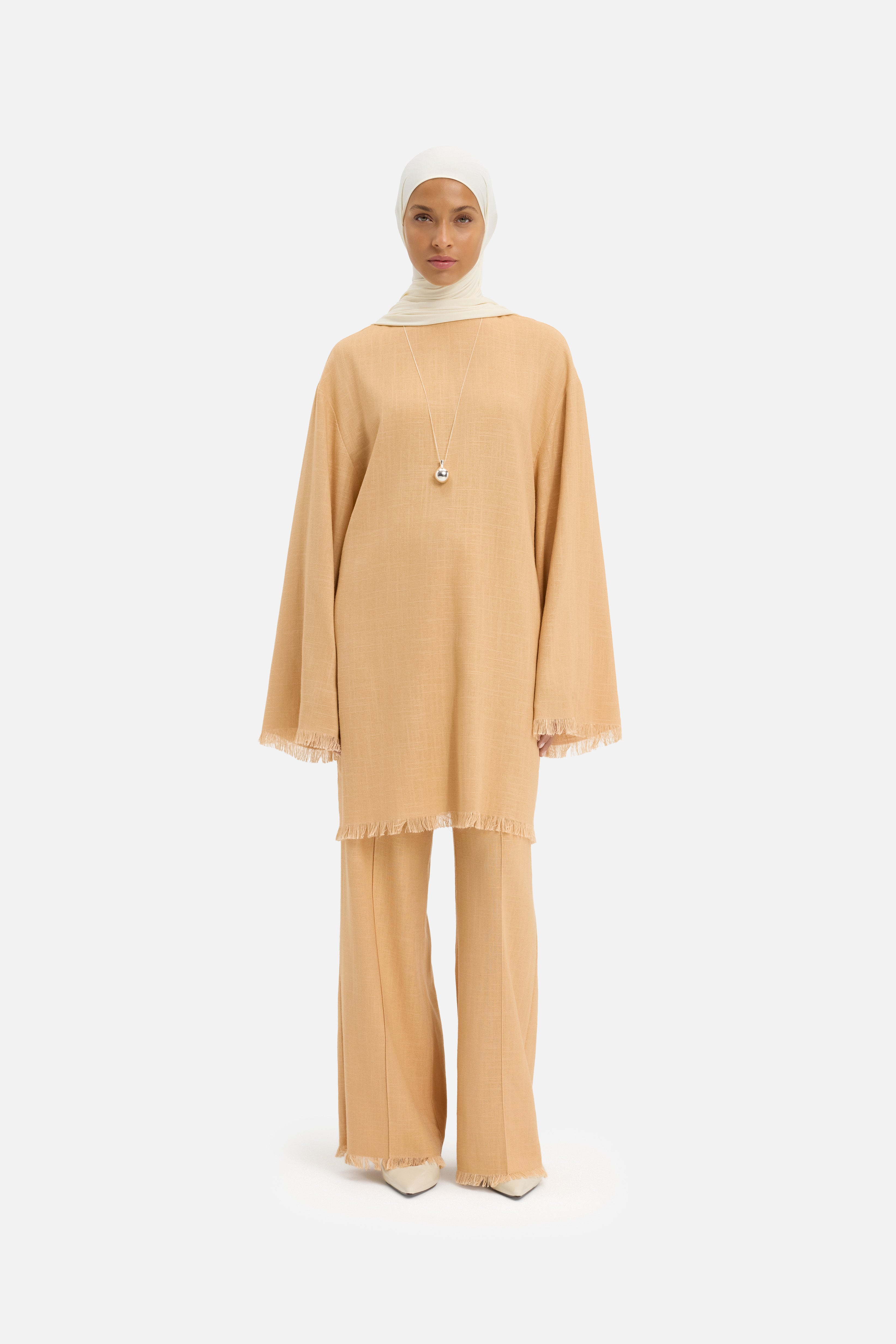 Frayed Hem Pants | Soft Biscotti