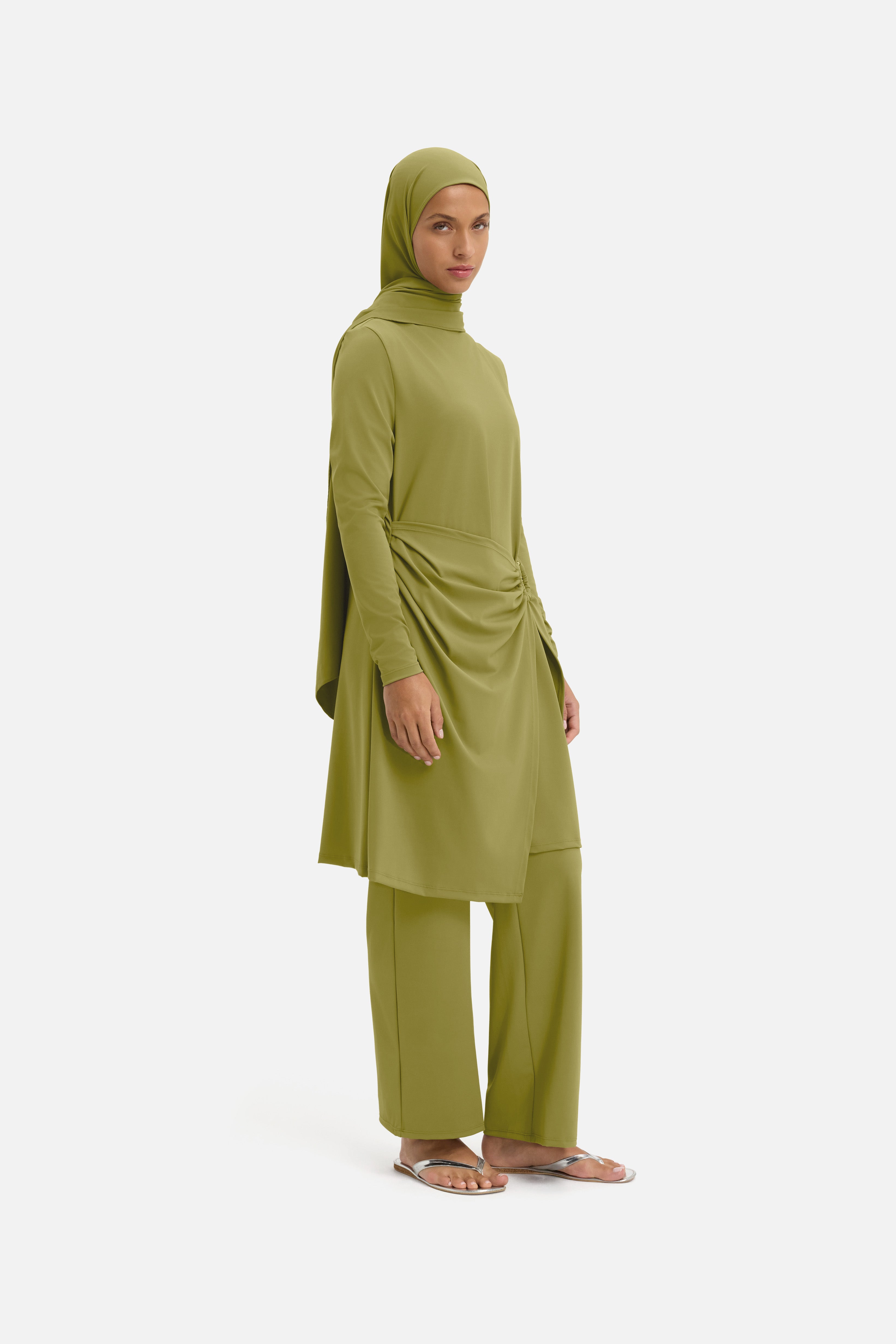 Gathered Swim Dress | Ground Basil