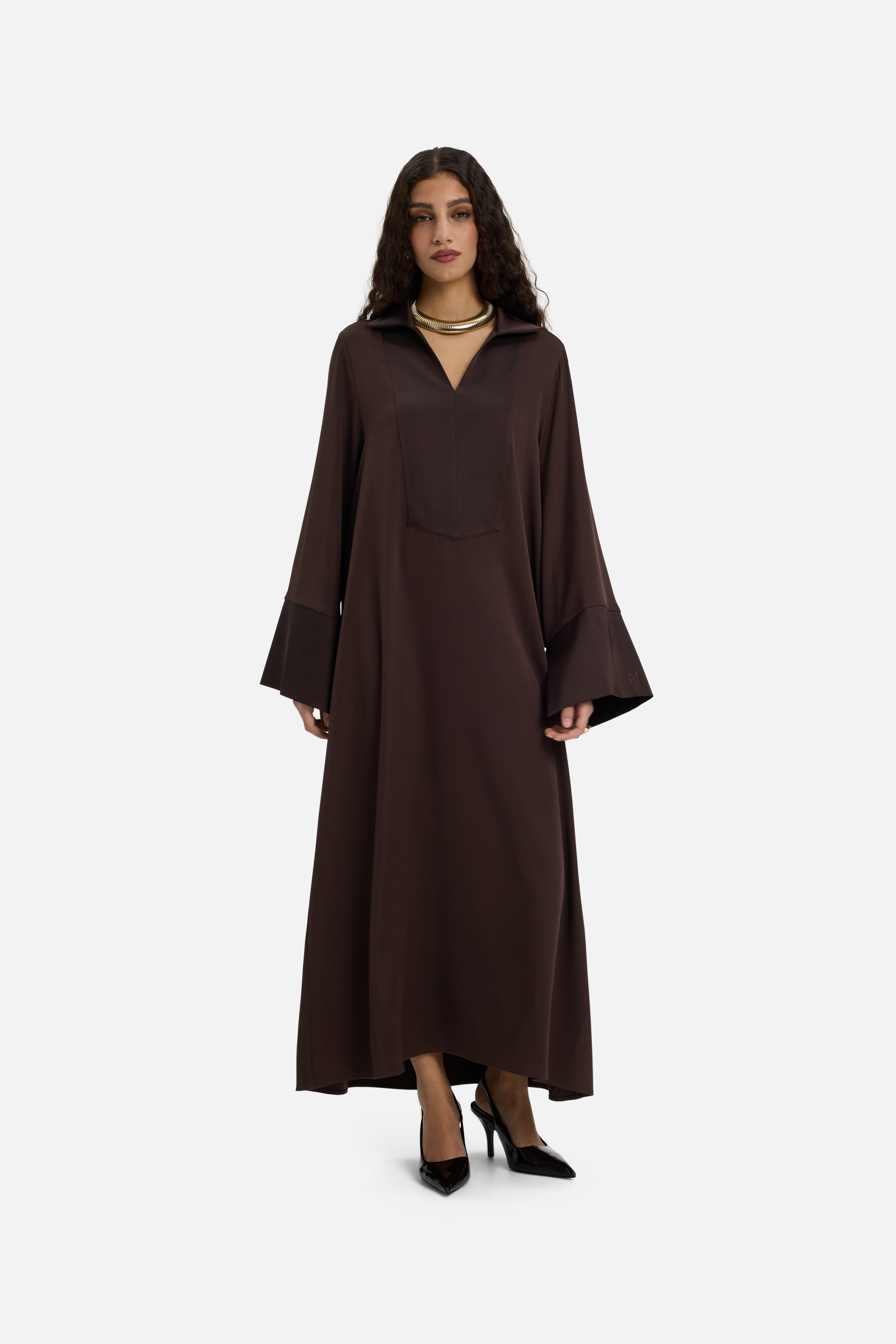 Kaftan Dress Short | Dark Brown | MERRACHI