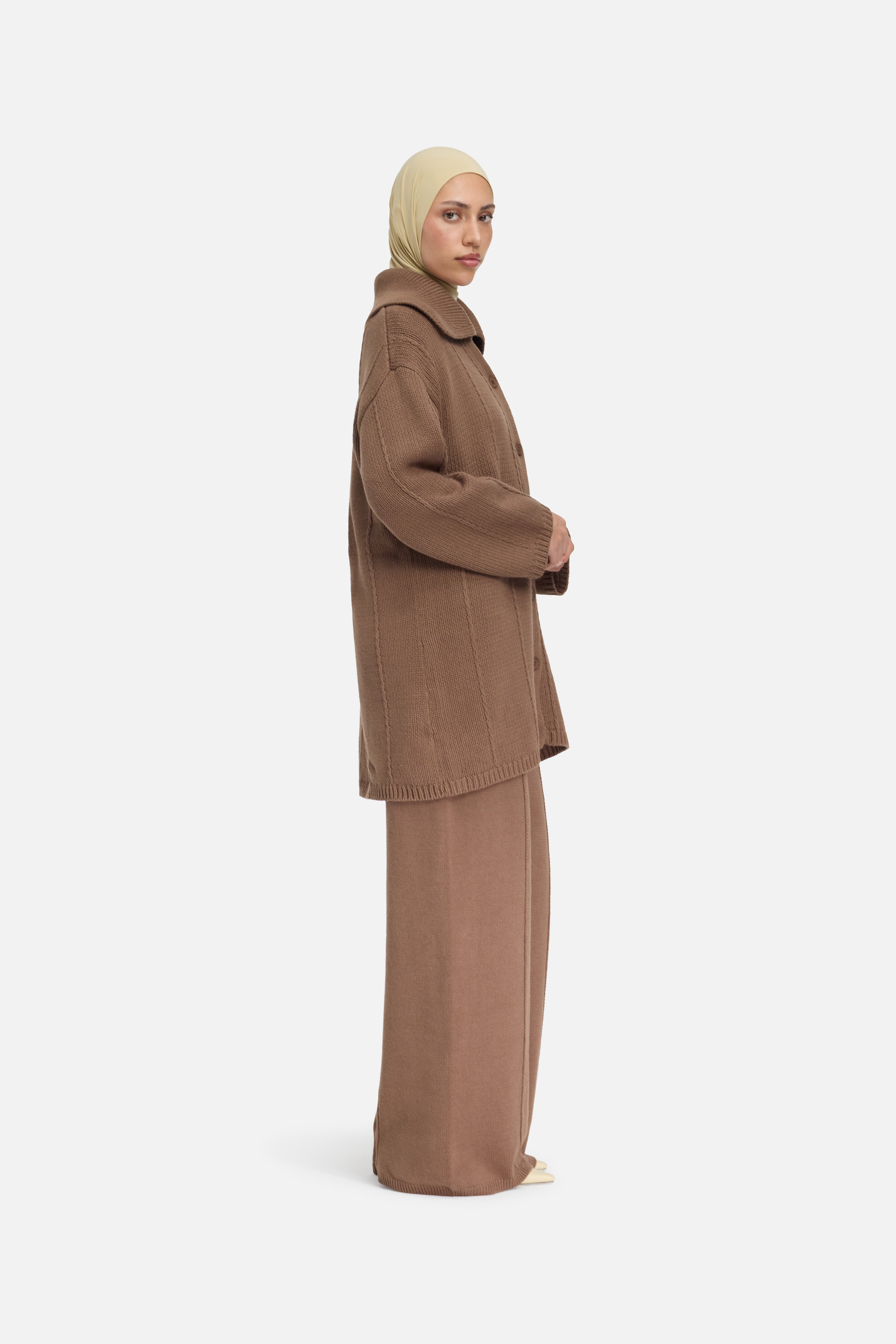 Knitted Collar Cardigan | Chocolate