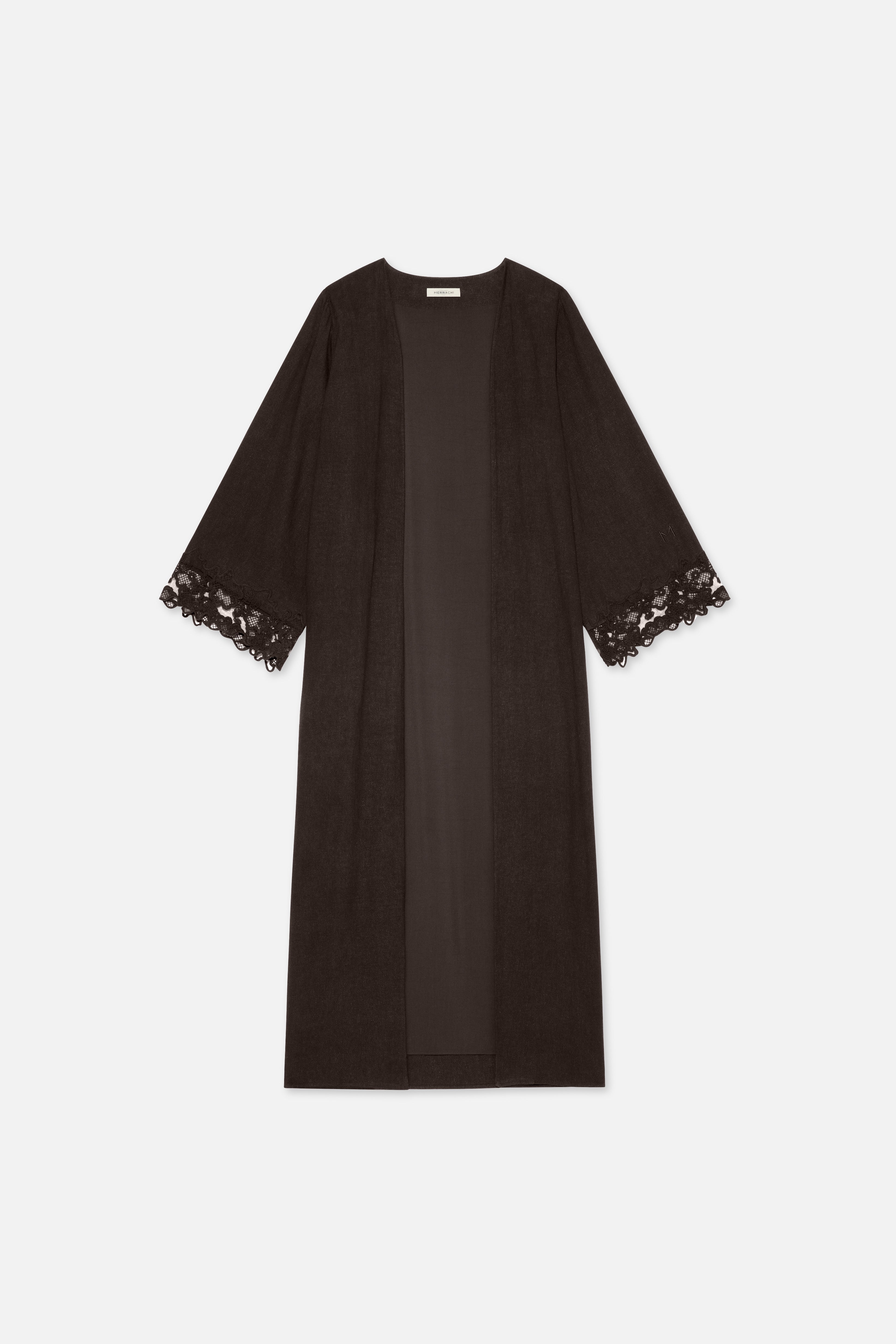 Lace Trim Abaya | Dark Brown