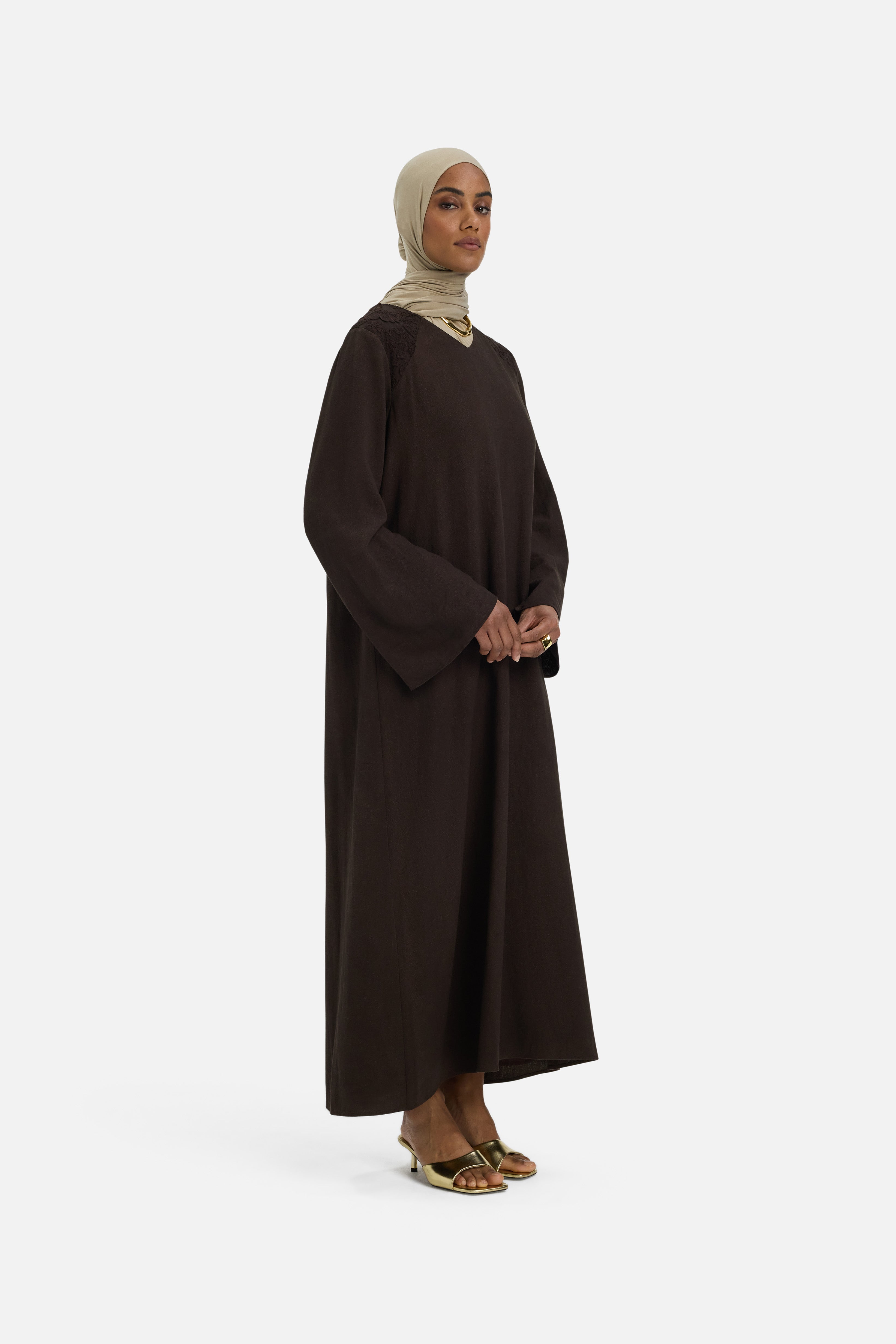 Lace Trim Dress | Dark Brown