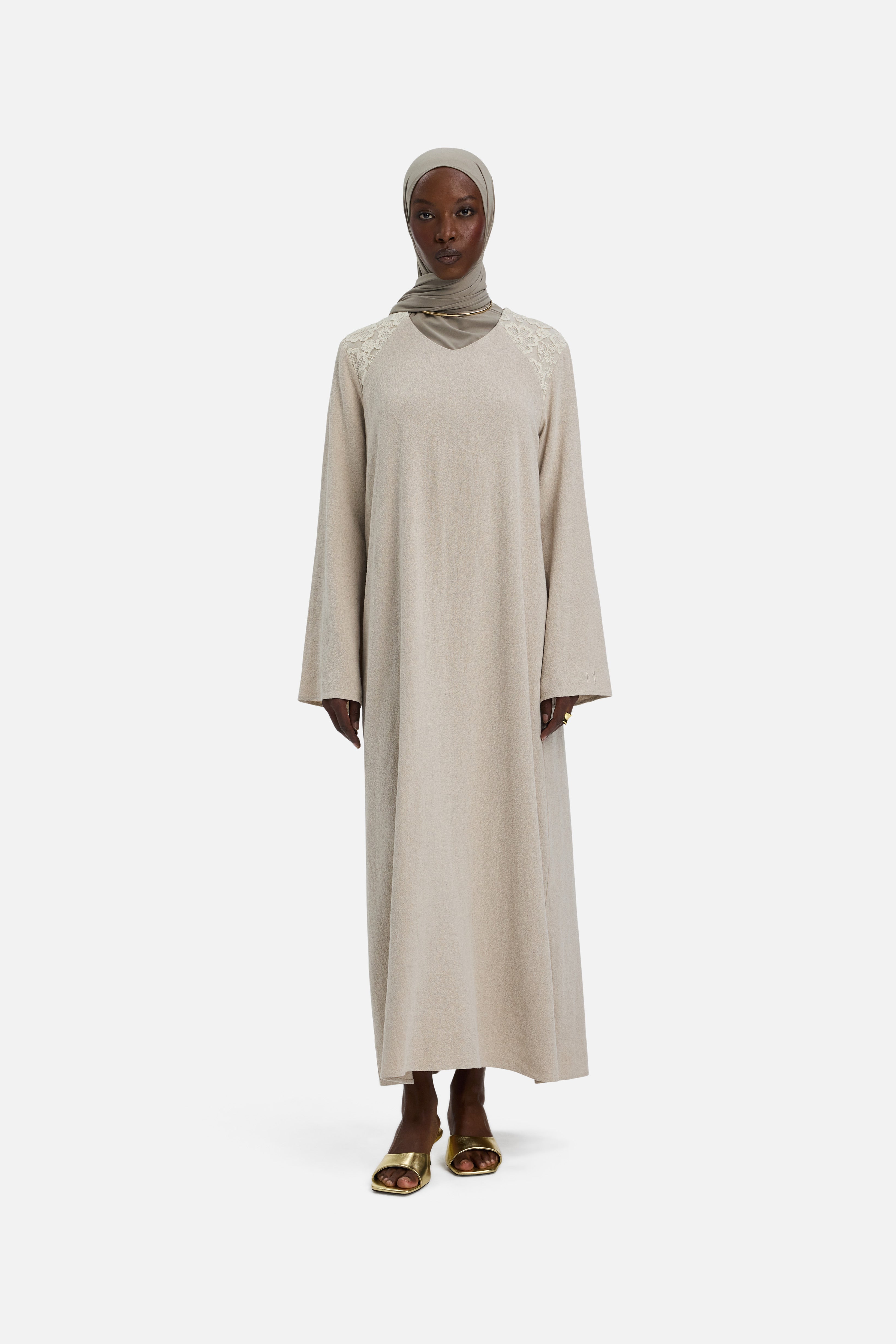 Lace Trim Dress | Grey Sand