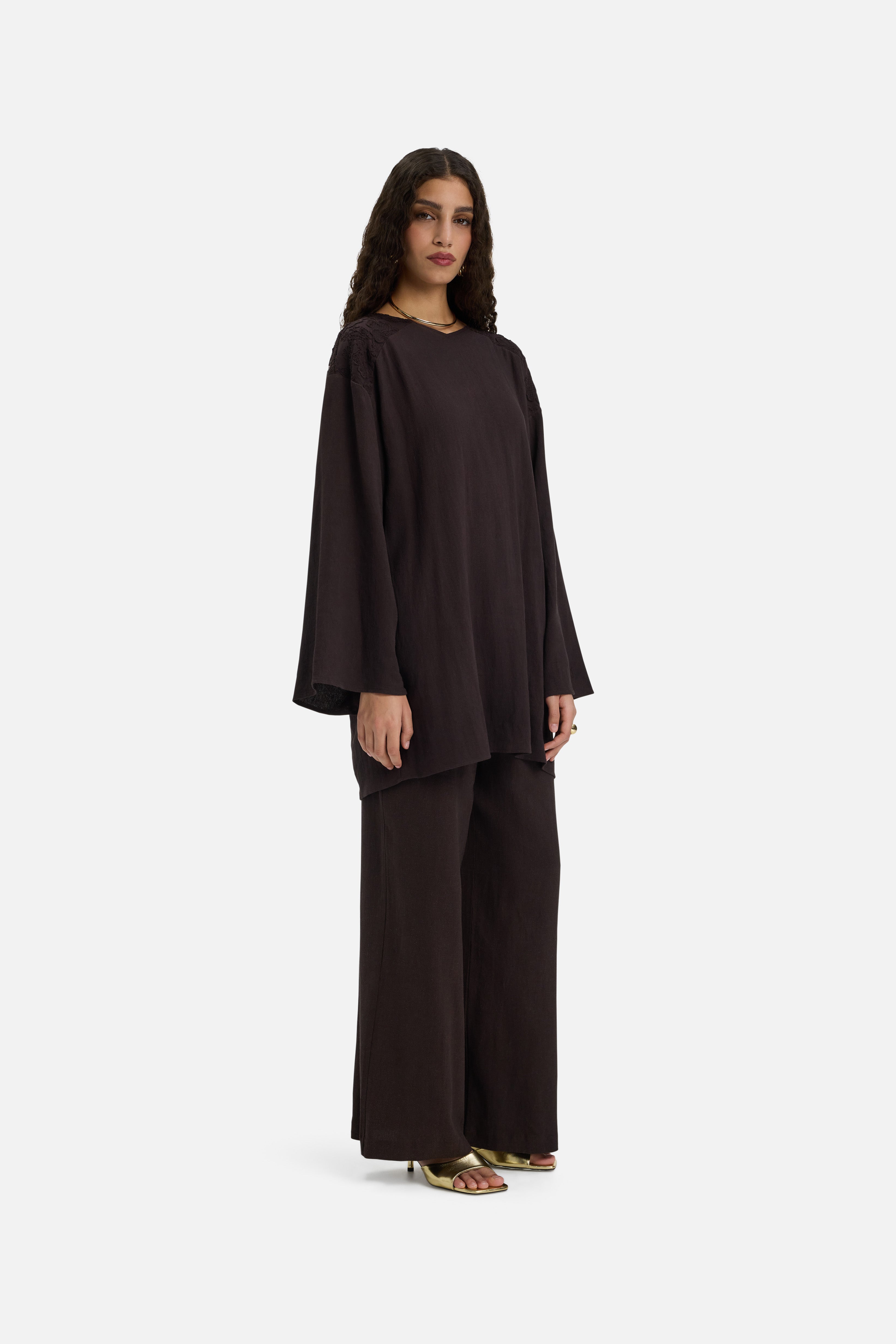 Lace Trim Pants | Dark Brown