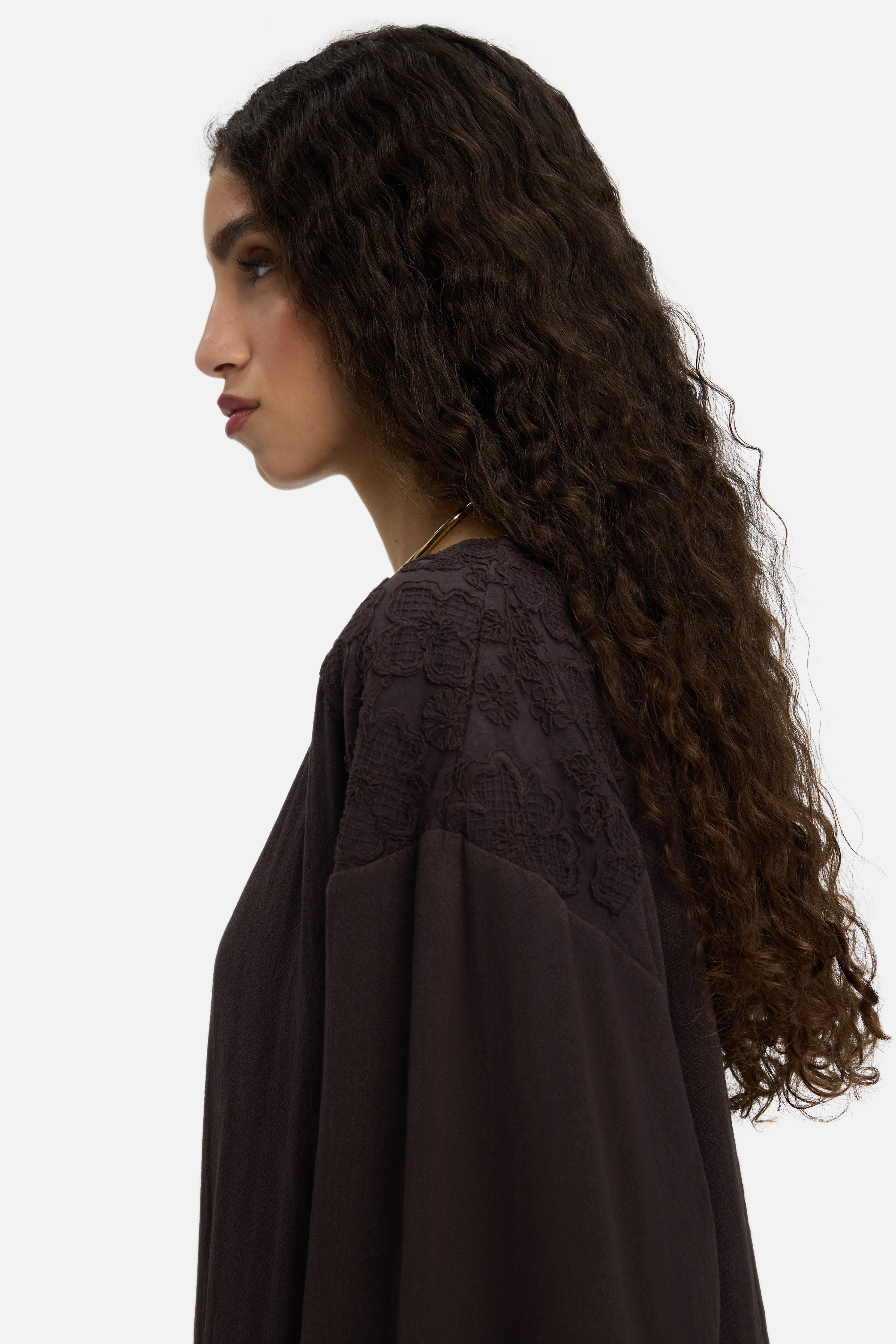 Lace Trim Top | Dark Brown