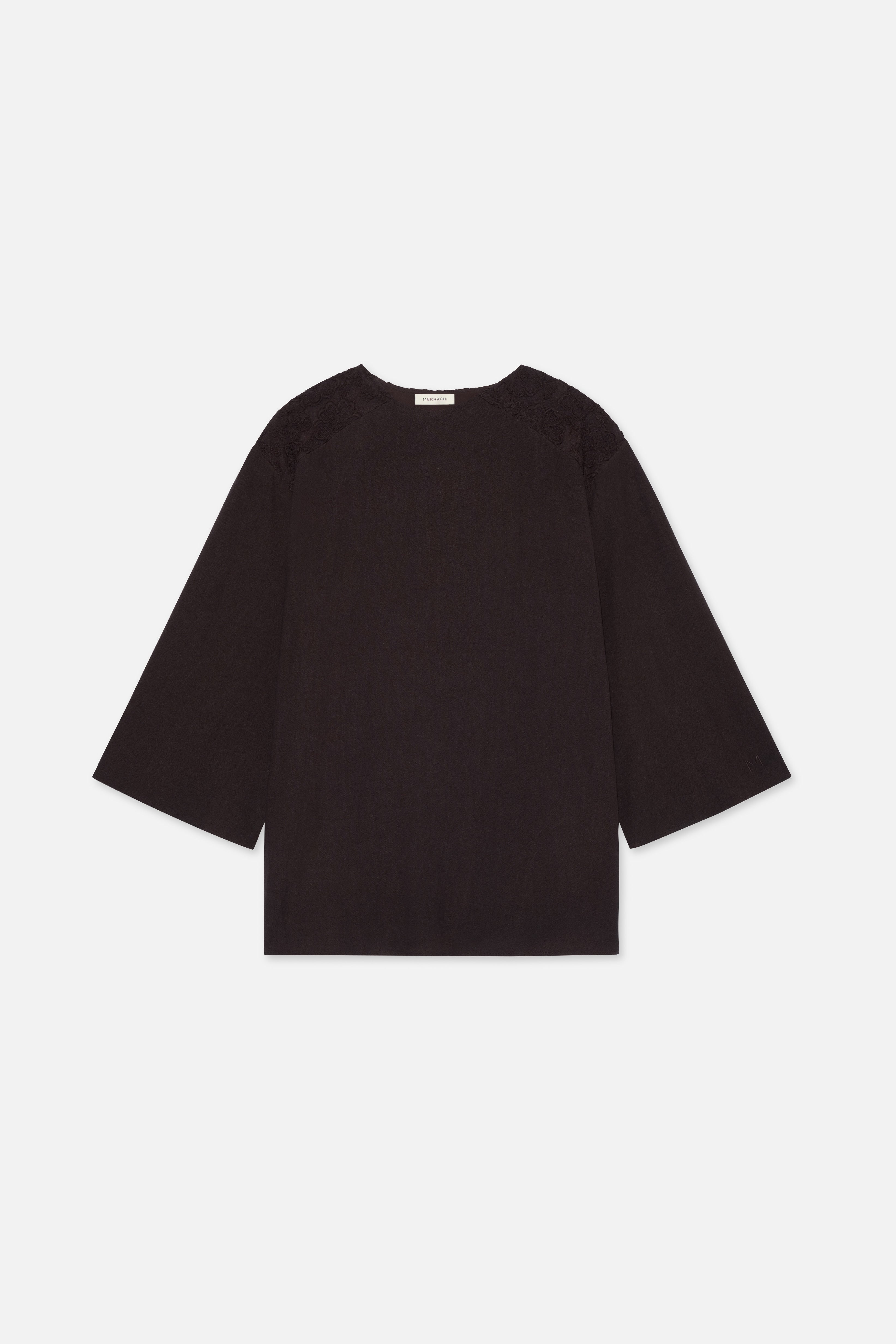 Lace Trim Top | Dark Brown