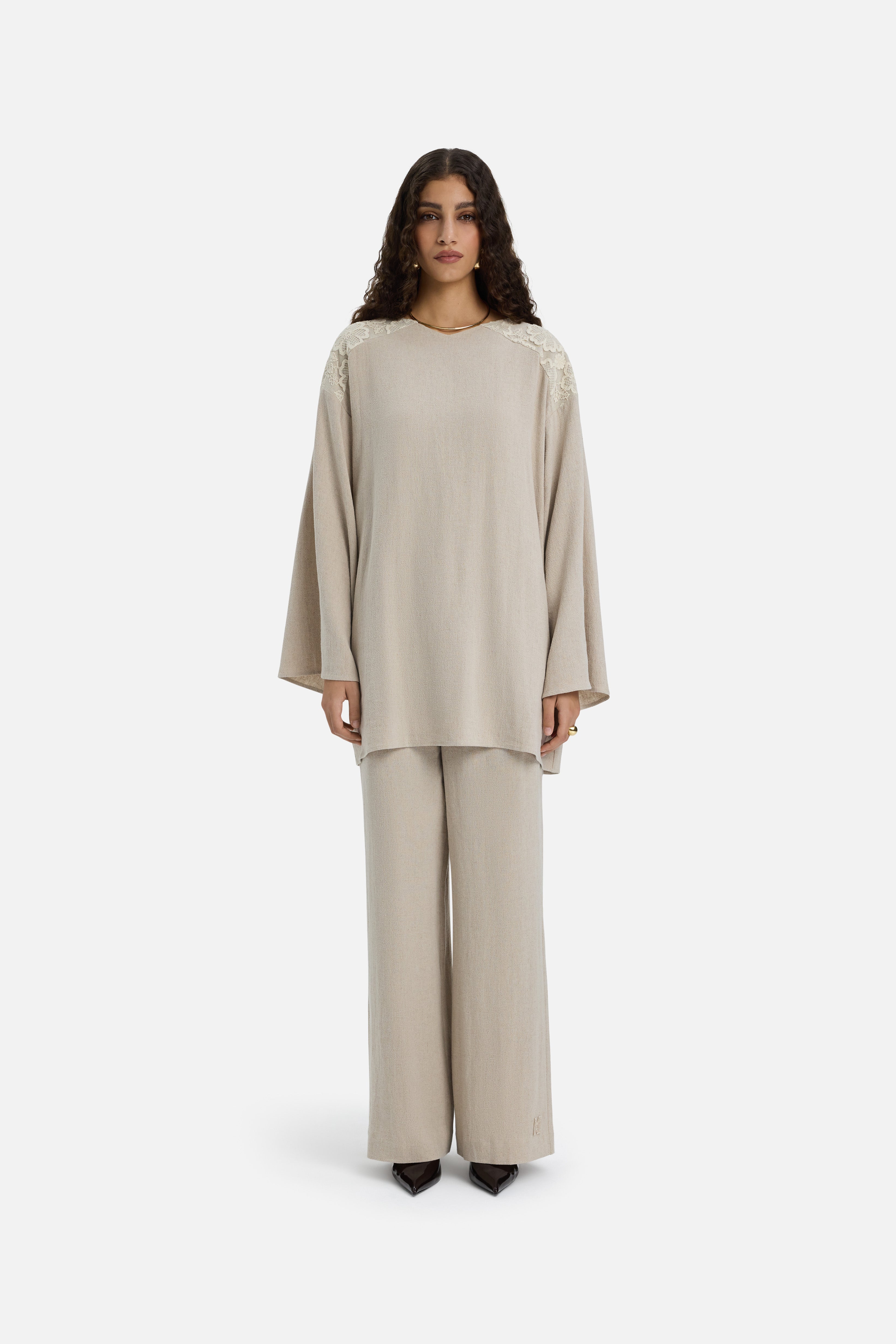 Lace Trim Pants | Grey Sand