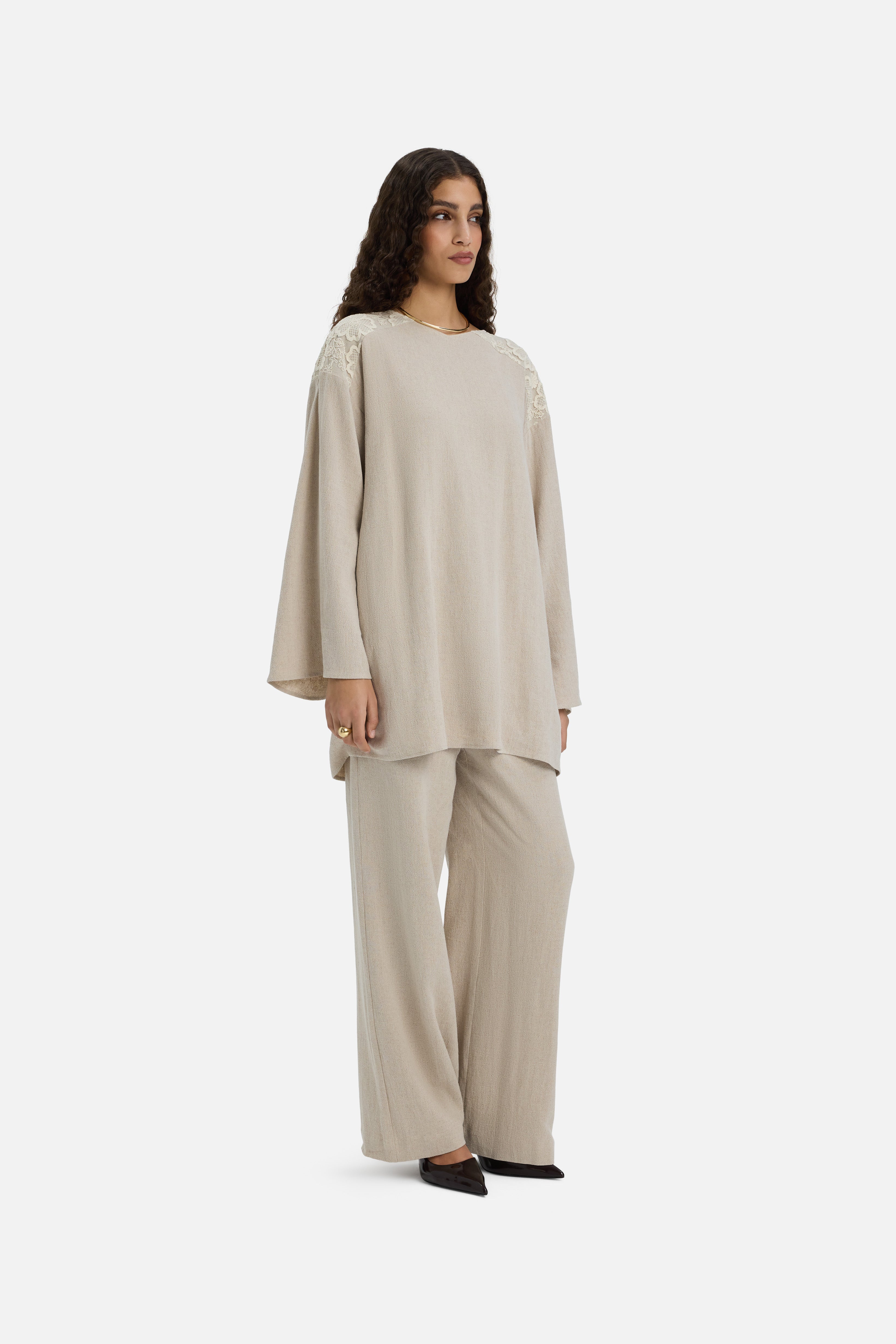 Lace Trim Pants | Grey Sand