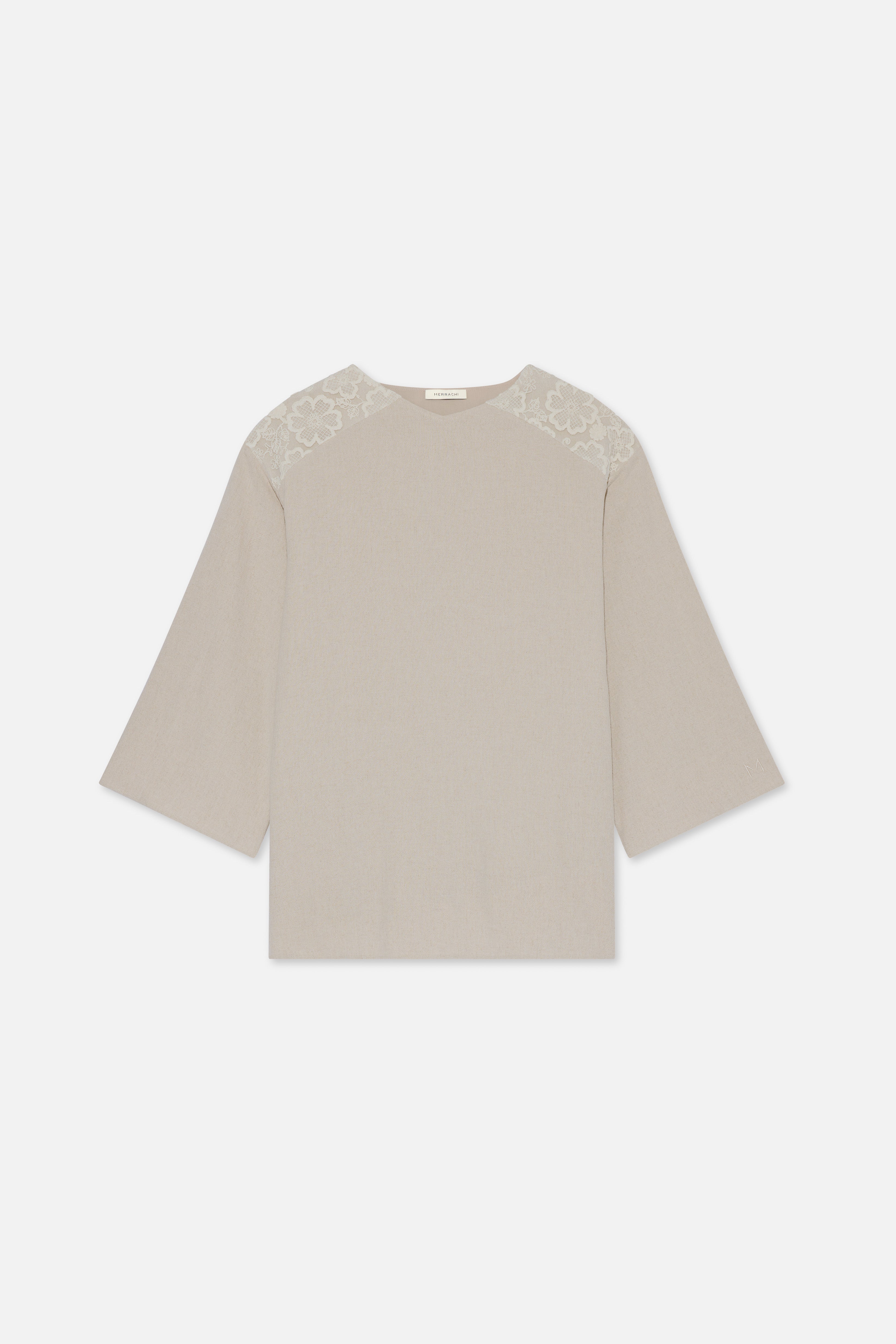 Lace Trim Top | Grey Sand