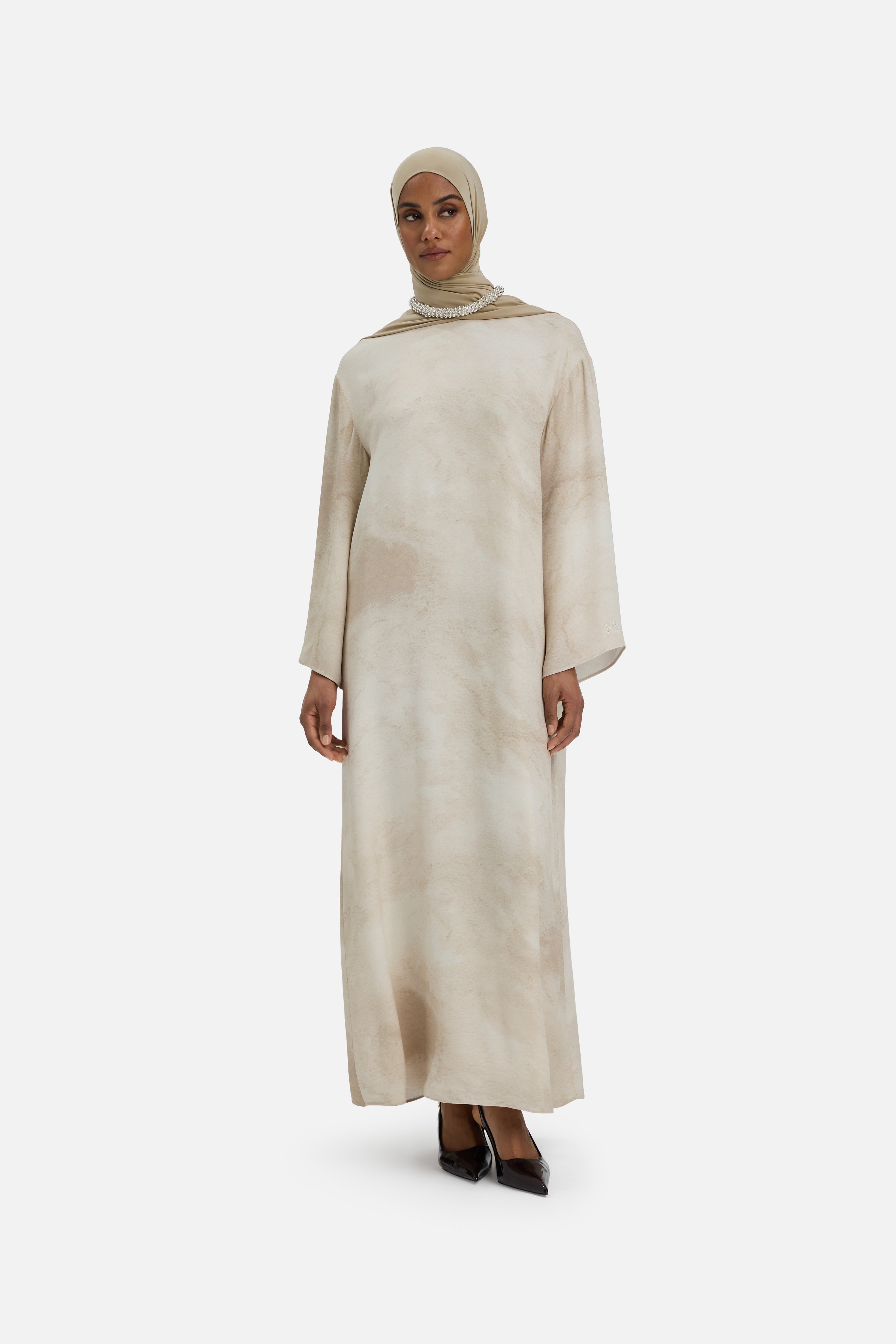Marble Crew Neck Dress | Mocha Marble