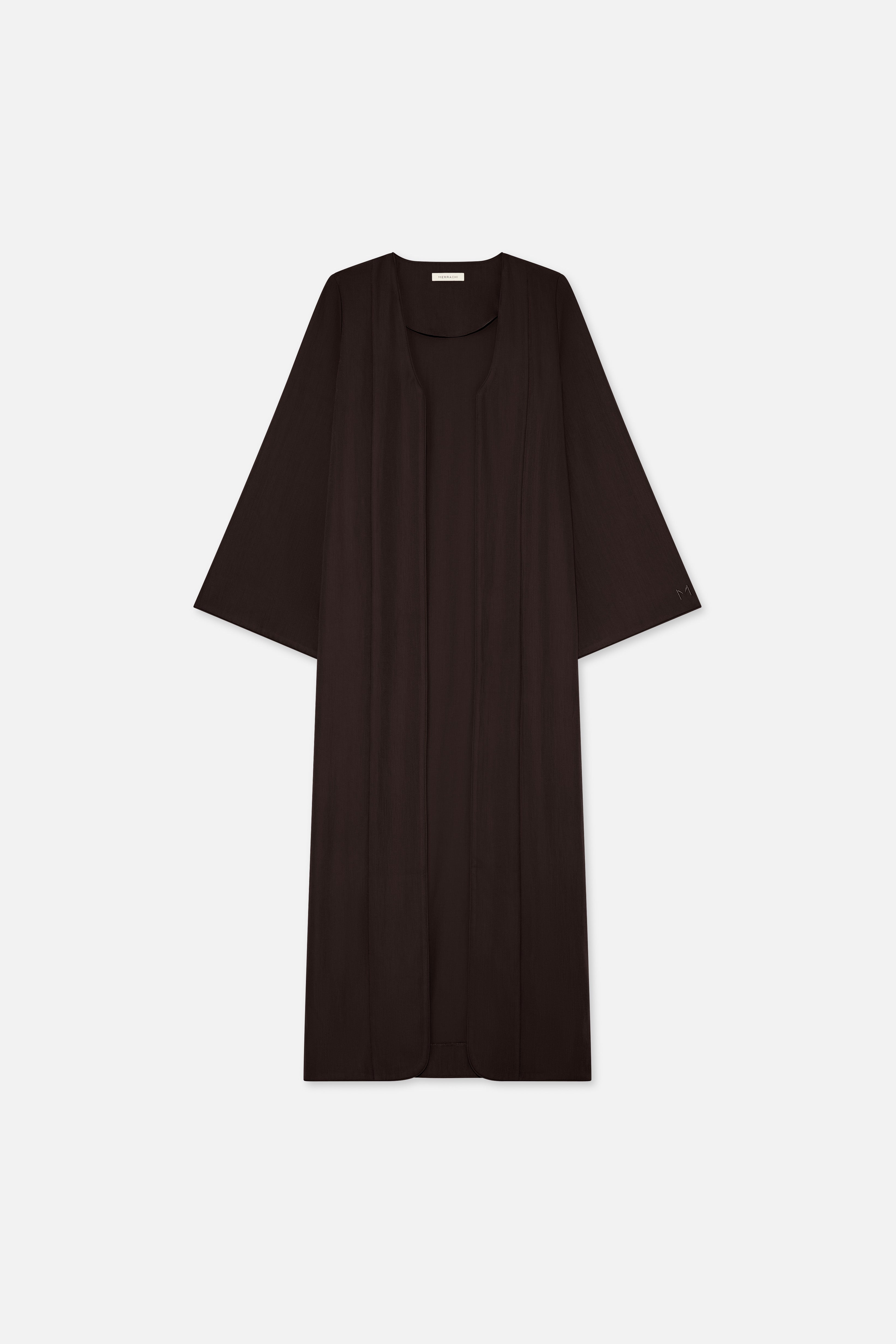 Flat lay front dark brown abaya
