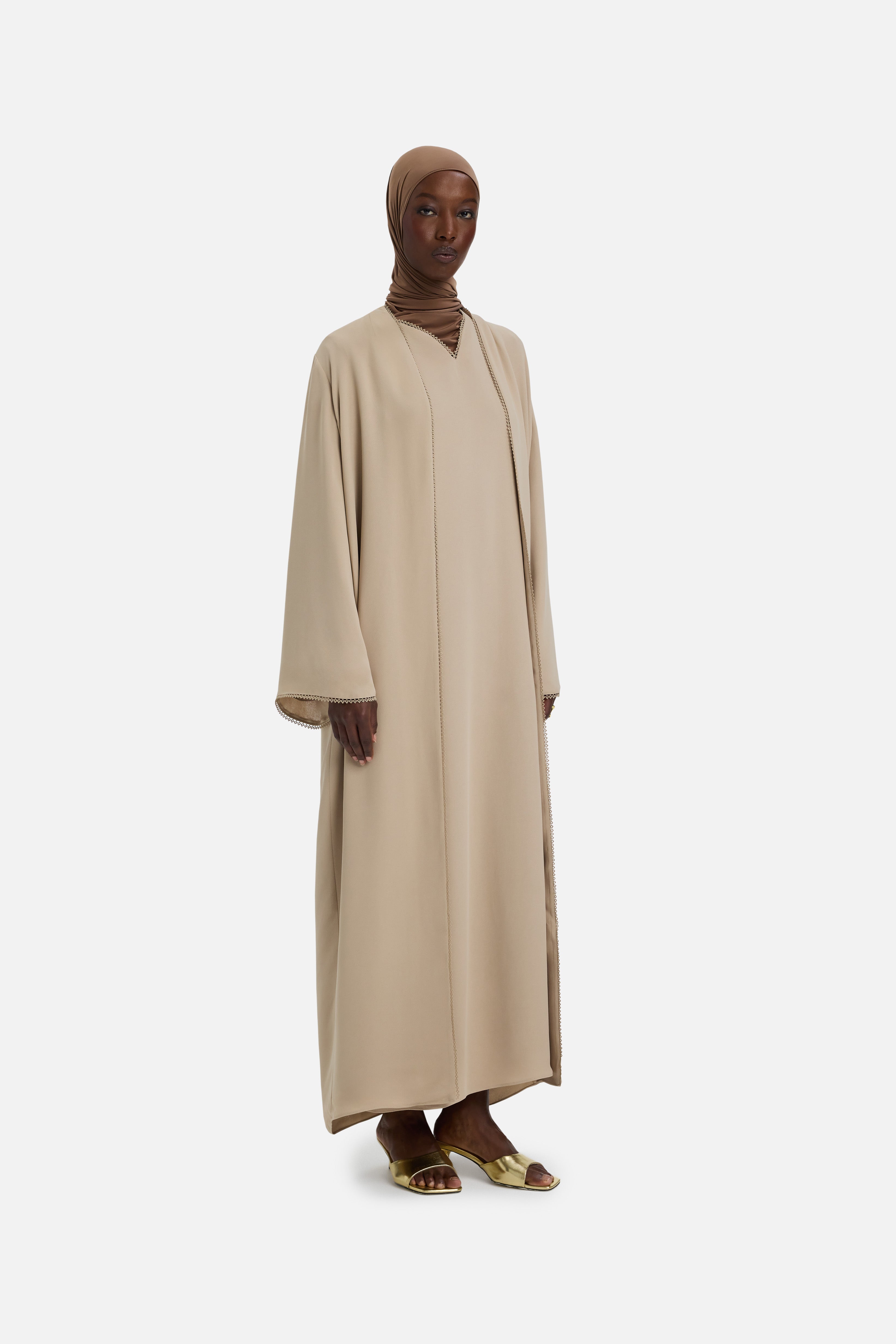 Picot Edge Abaya | Mocha