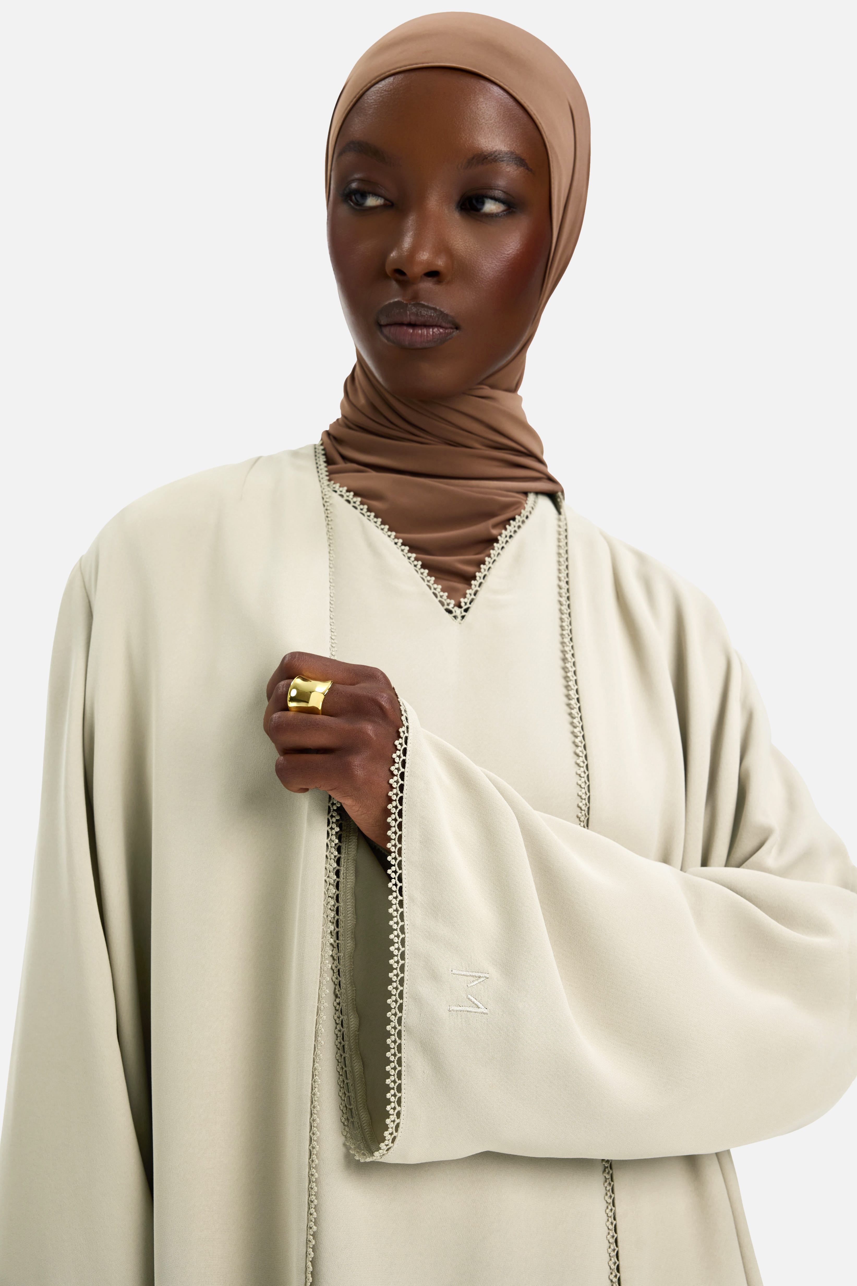 Picot Edge Abaya | Sand