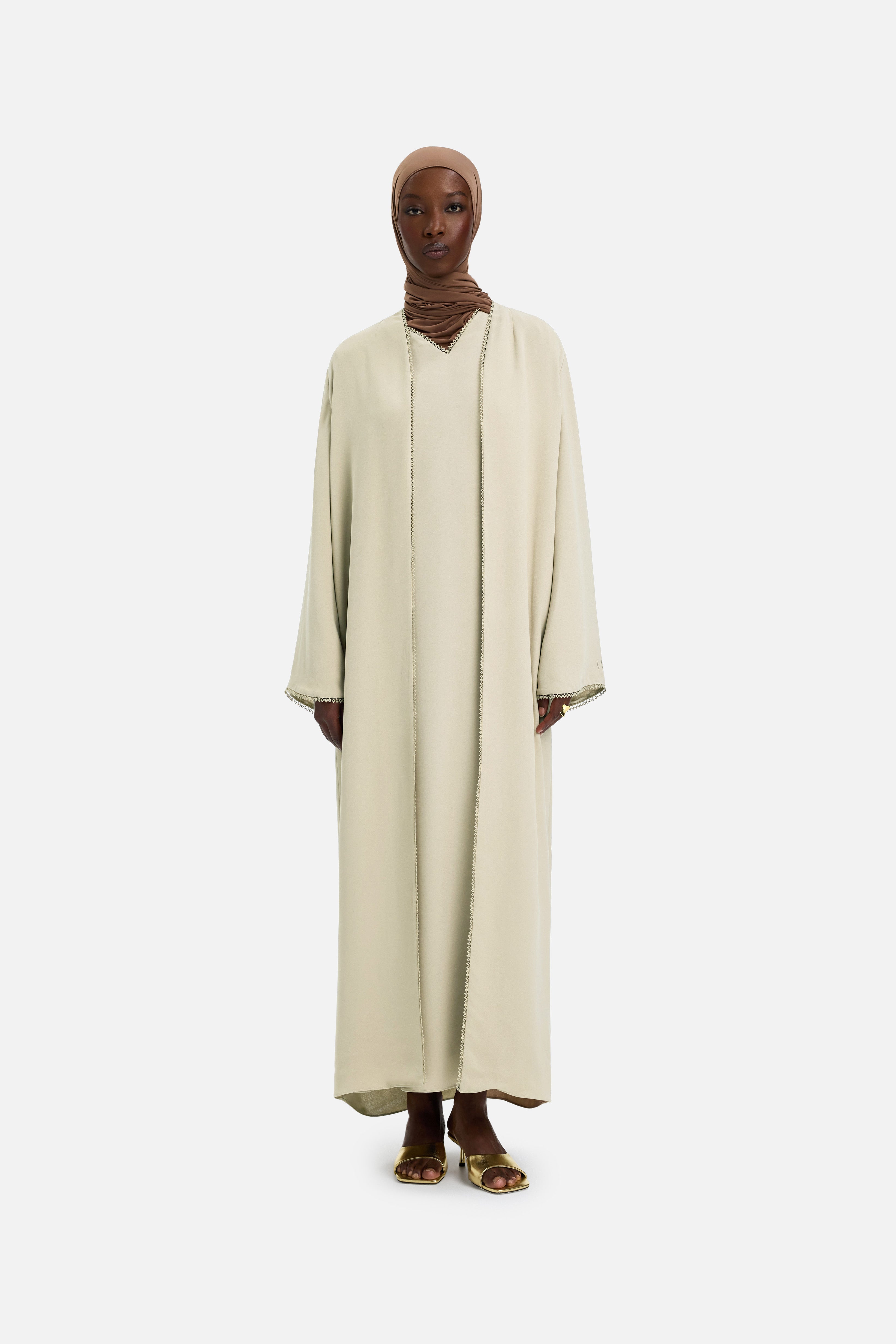 Picot Edge Abaya | Sand