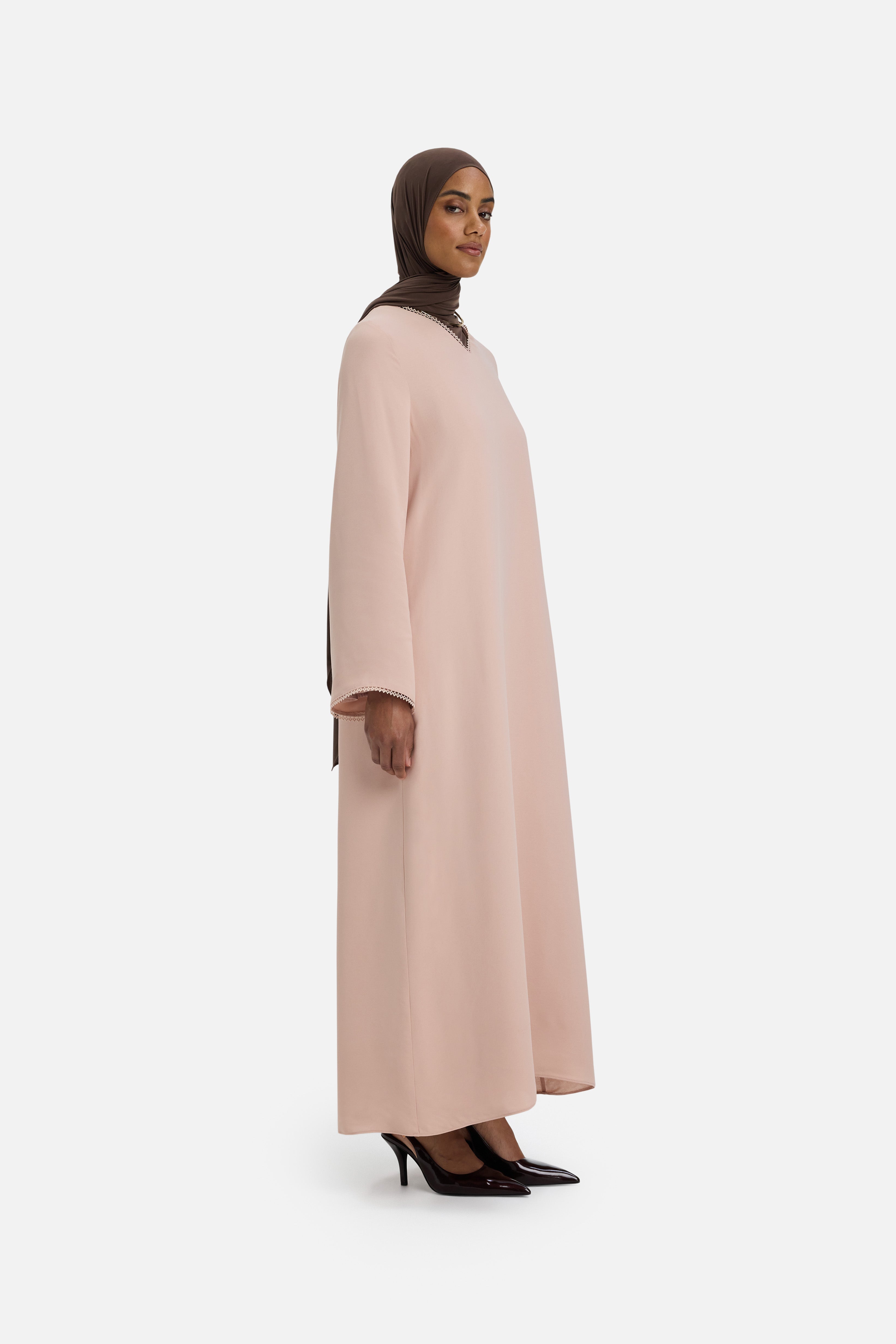 Picot Neck Dress | Dark Rose