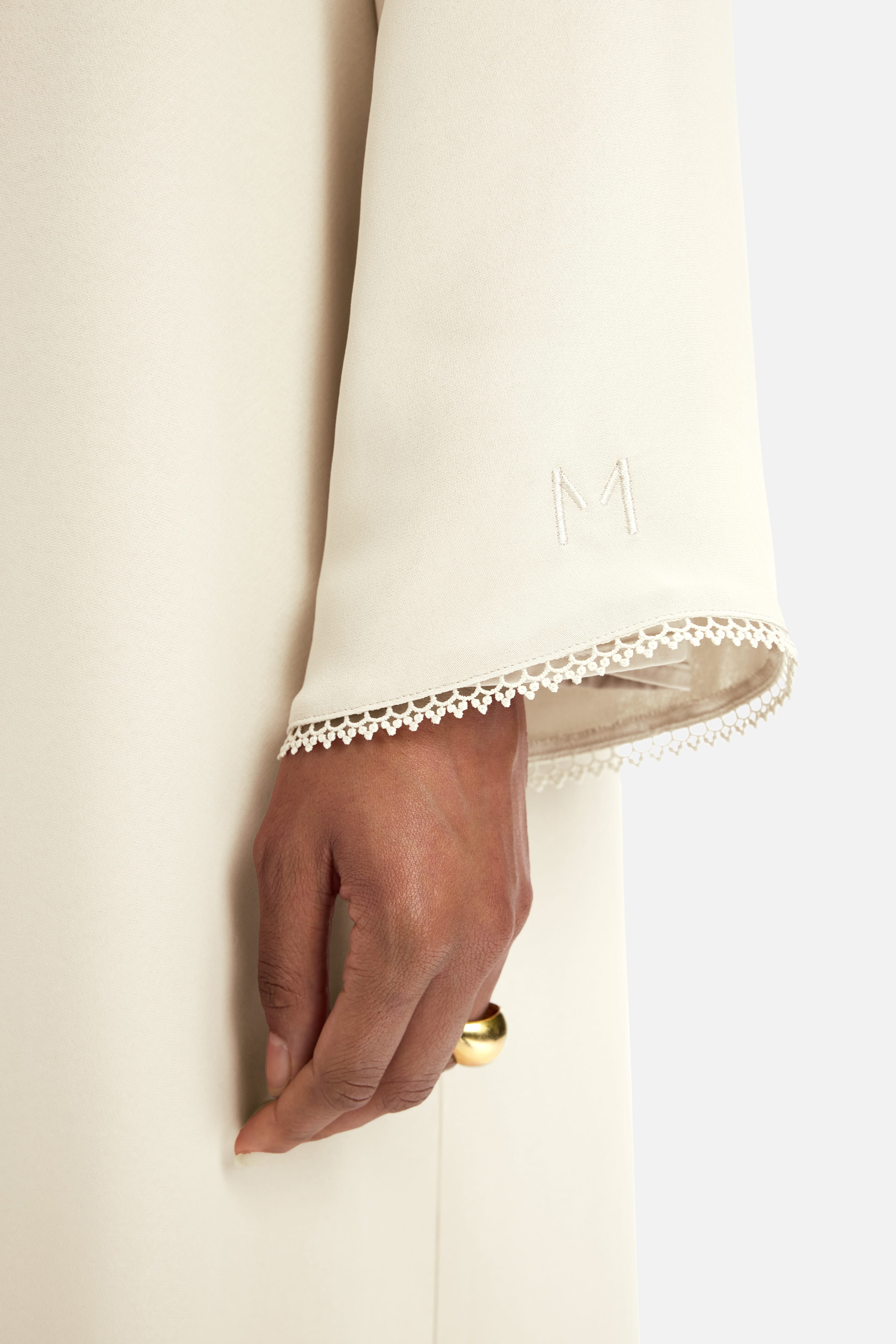 Picot Neck Dress | Off White