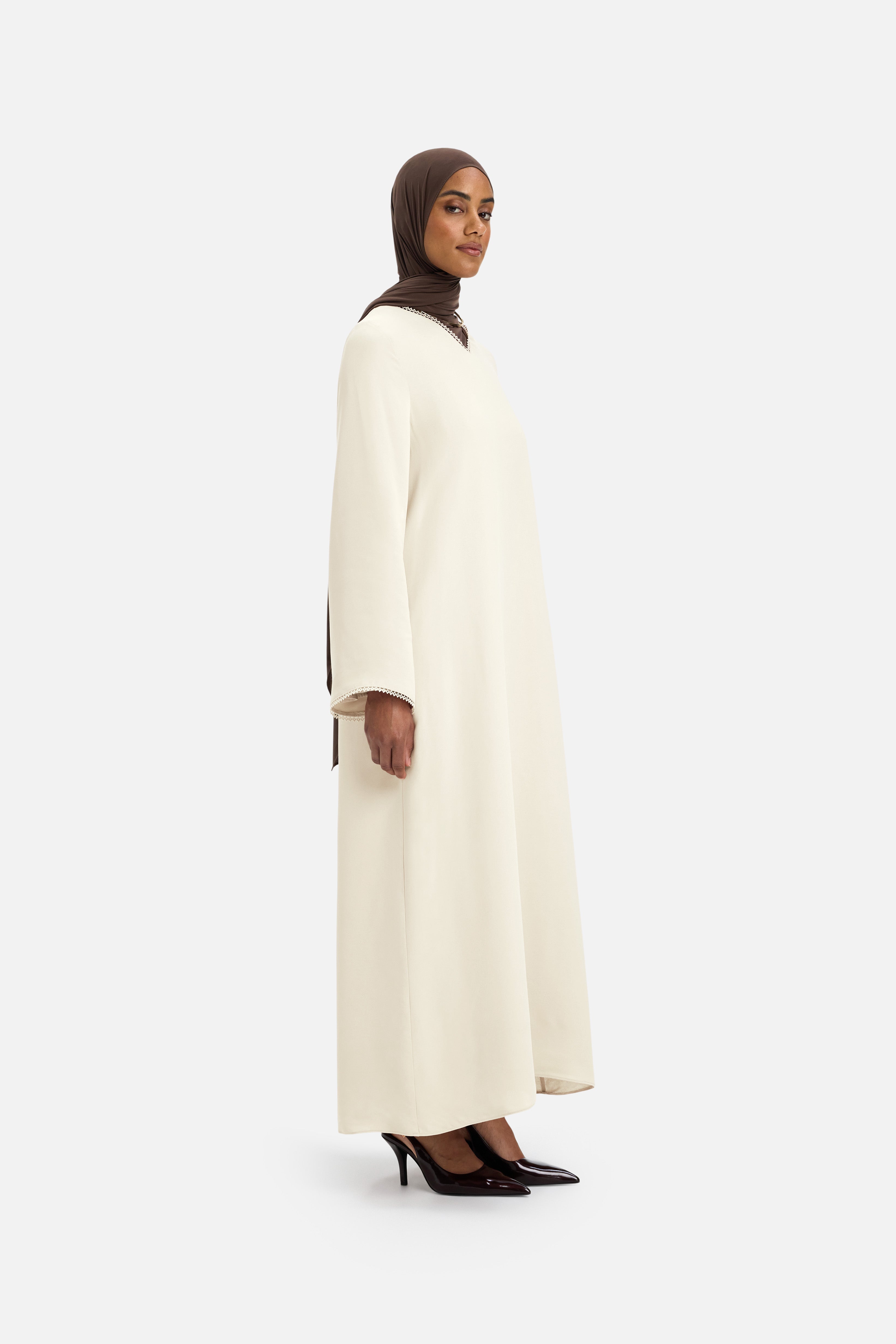 Picot Neck Dress | Off White