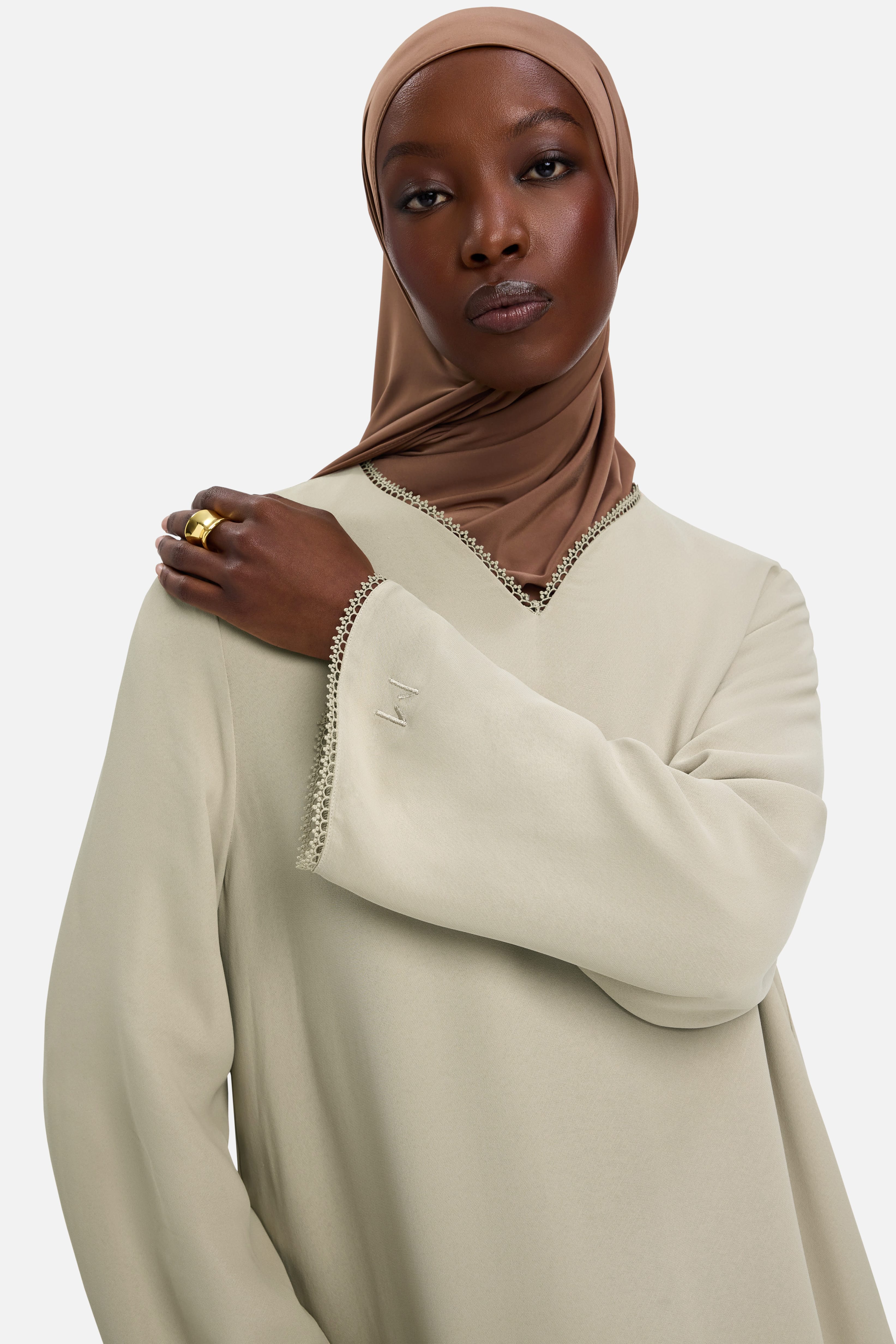 Picot Neck Dress | Sand