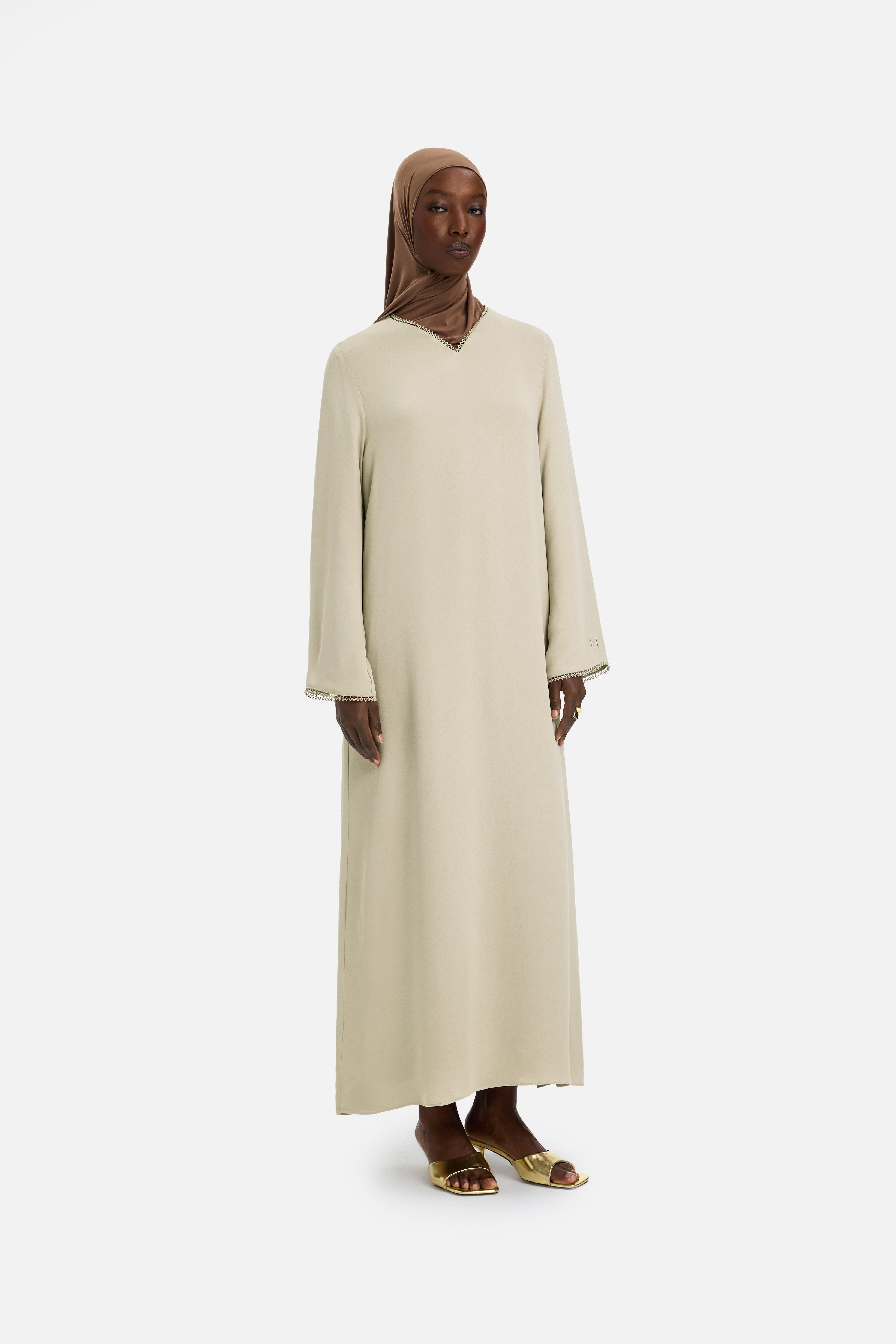 Picot Neck Dress | Sand