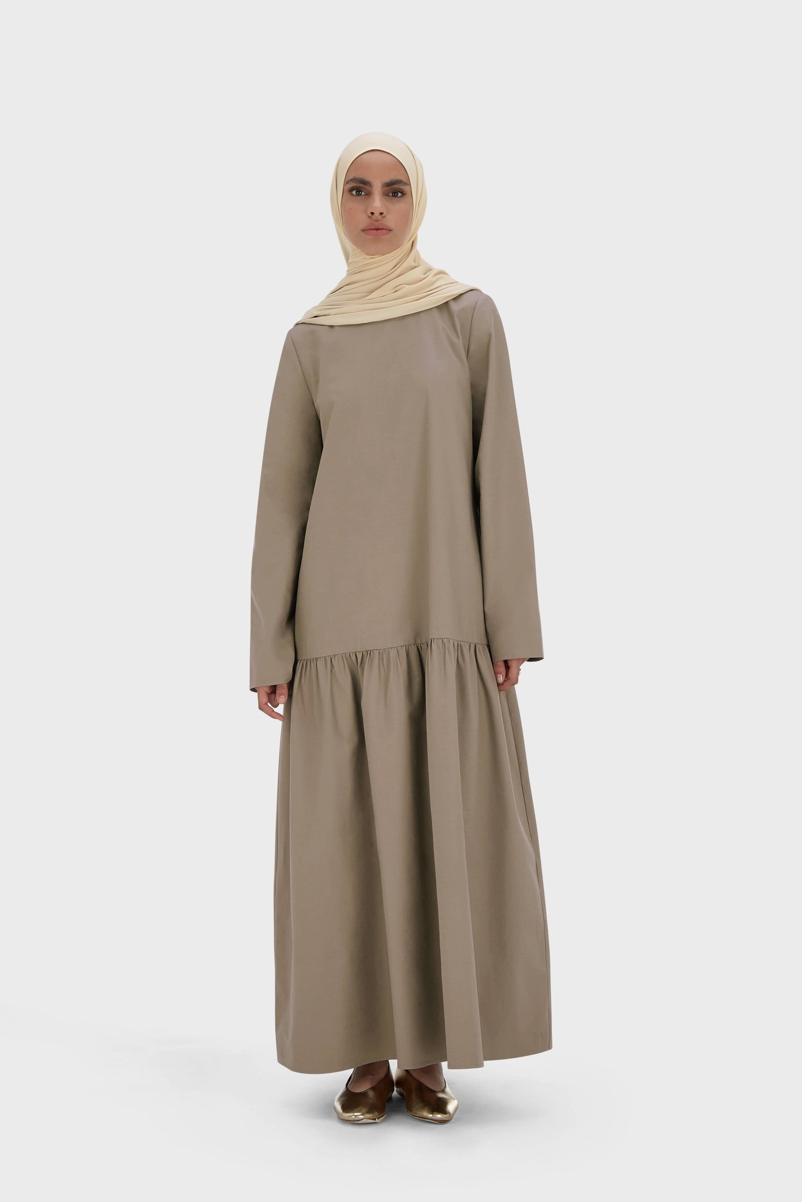Drop Waist Dress | Taupe | MERRACHI Drop Waist Dress | Taupe | MERRACHI