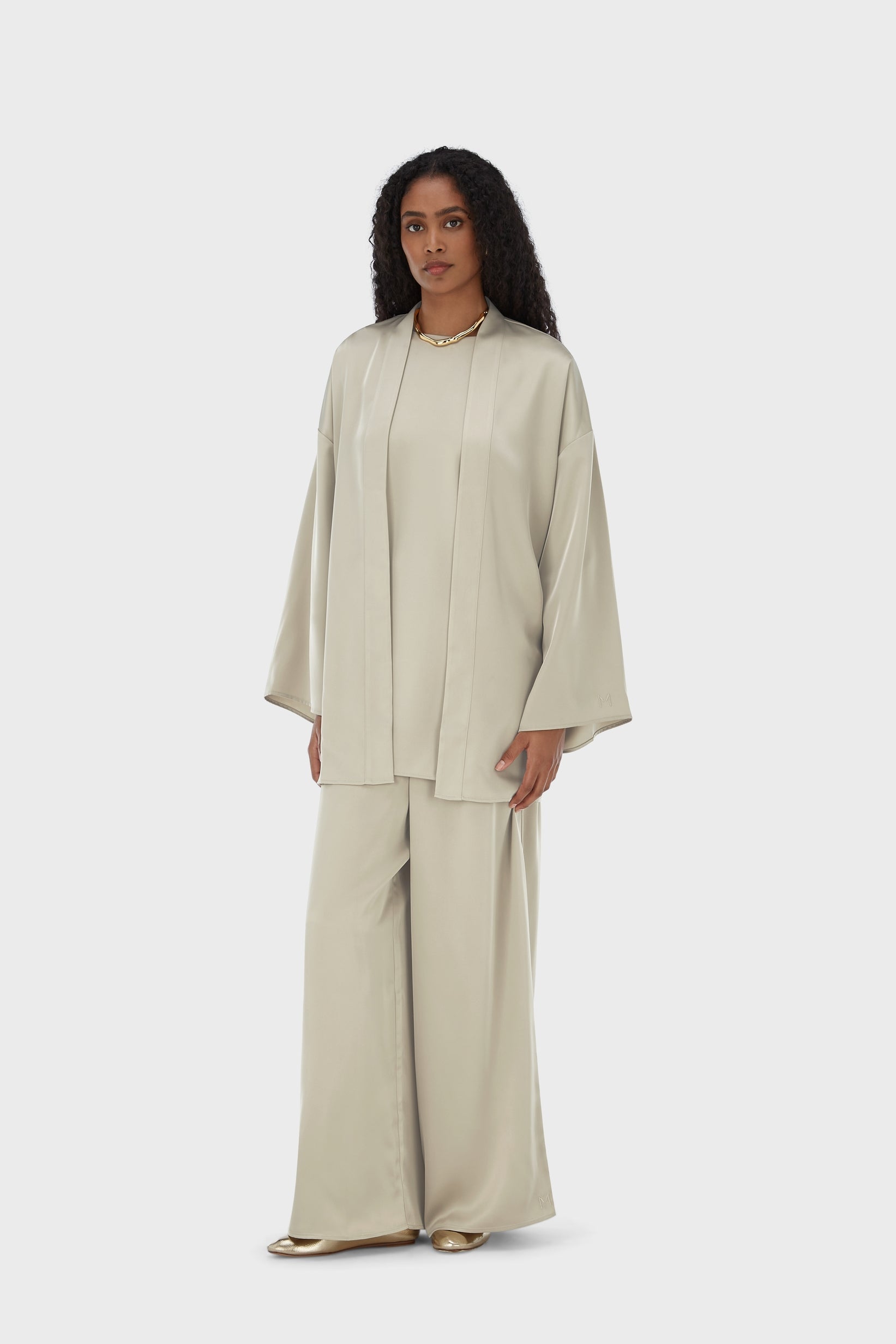 Short Satin Abaya | Moss Gray