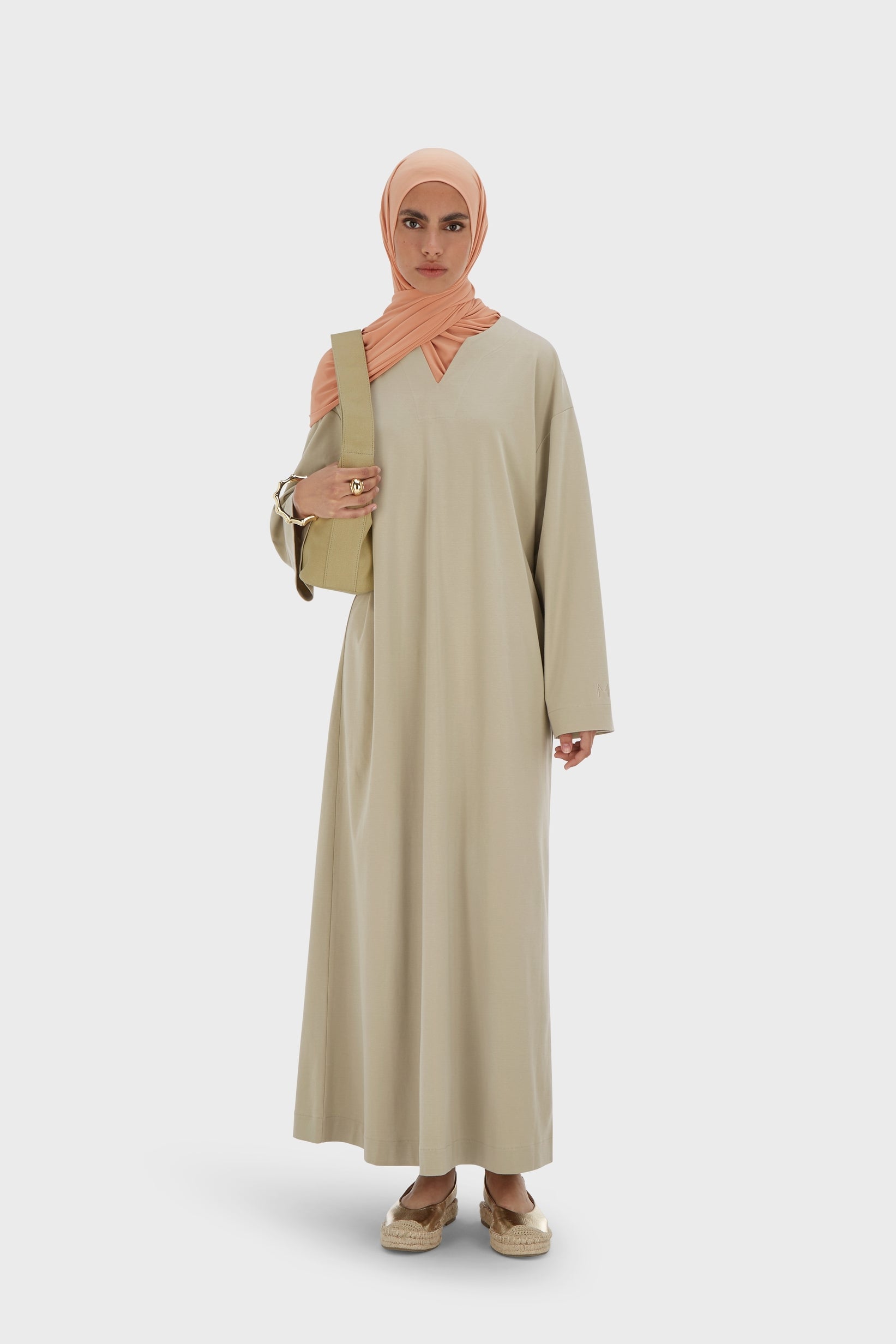 Summer Jersey Kaftan Dress | Moss Gray | MERRACHI Summer Jersey Kaftan Dress | Moss Gray | MERRACHI