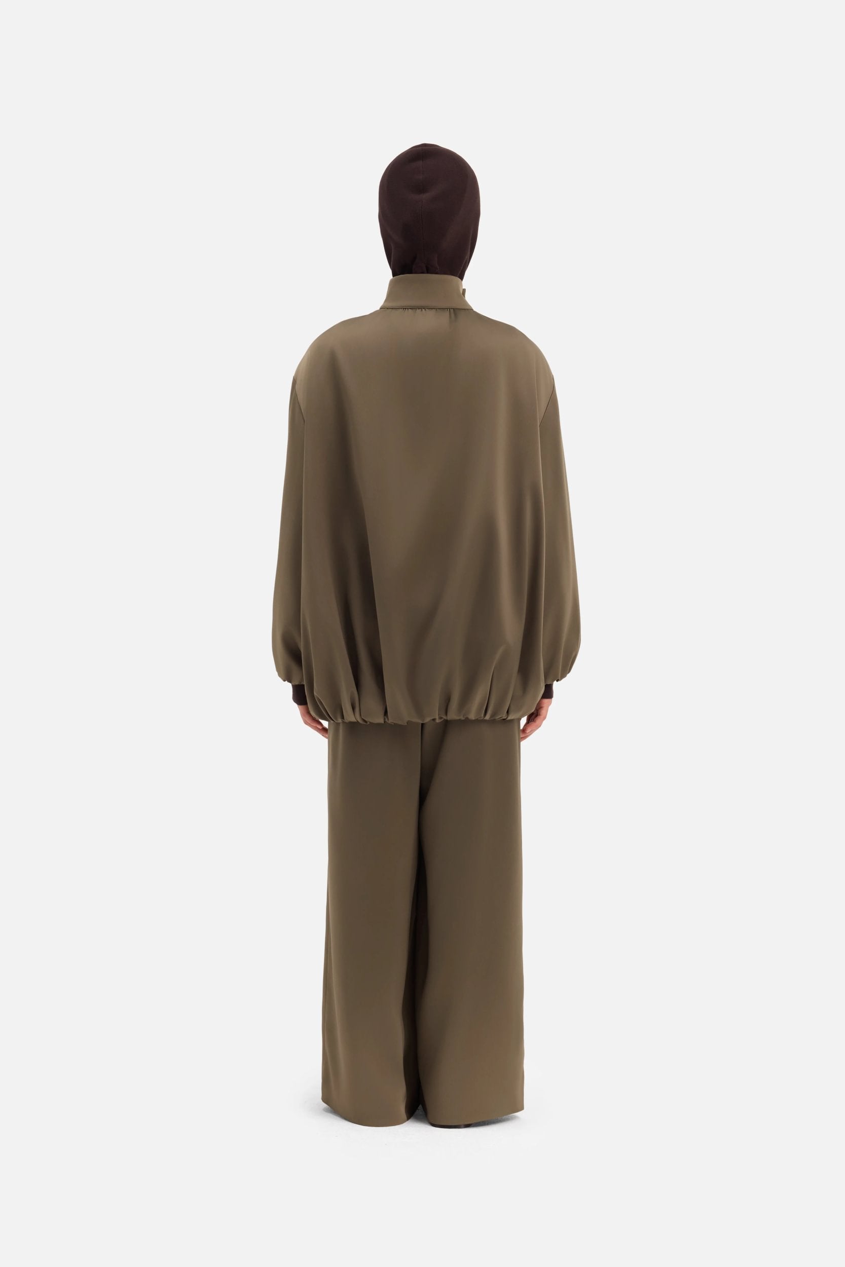 Satin Gathered Trousers | Smoke Green