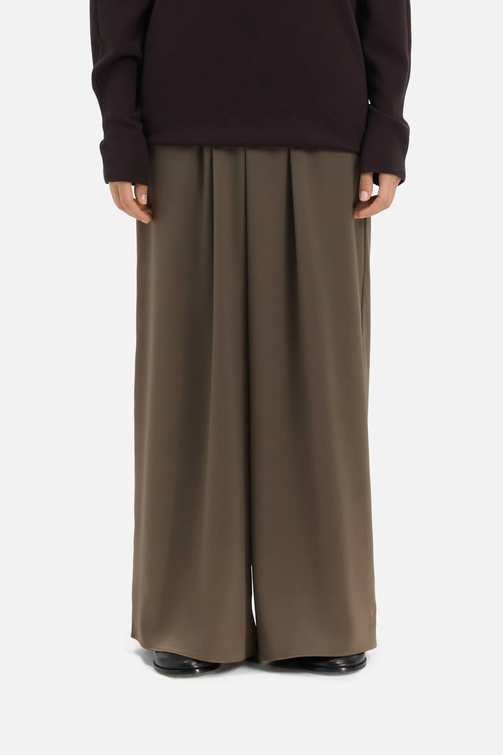 Satin Gathered Trousers | Smoke Green