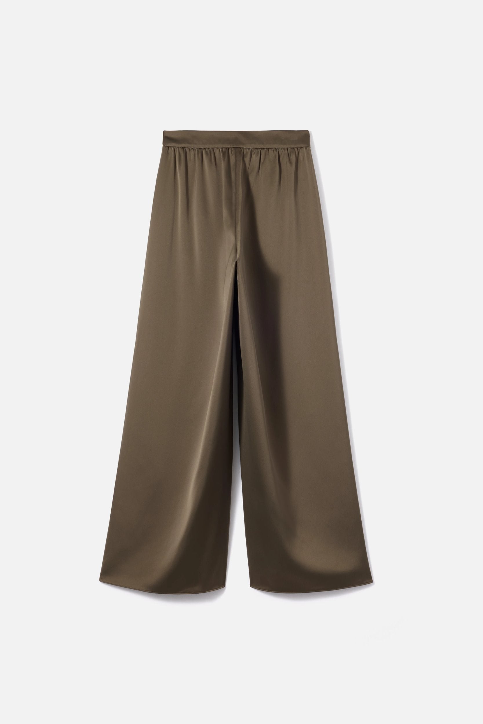 Satin Gathered Trousers | Smoke Green