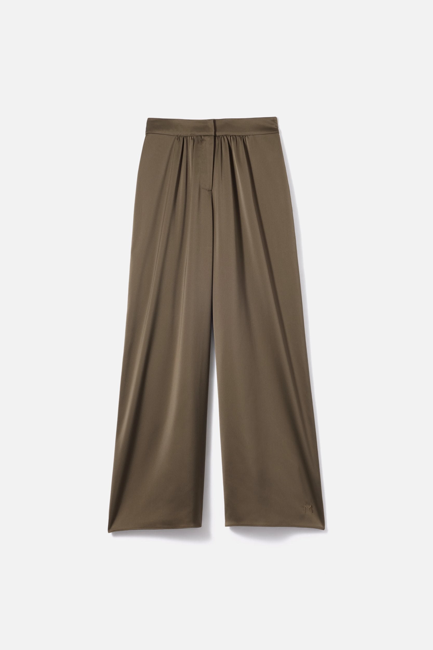 Satin Gathered Trousers | Smoke Green