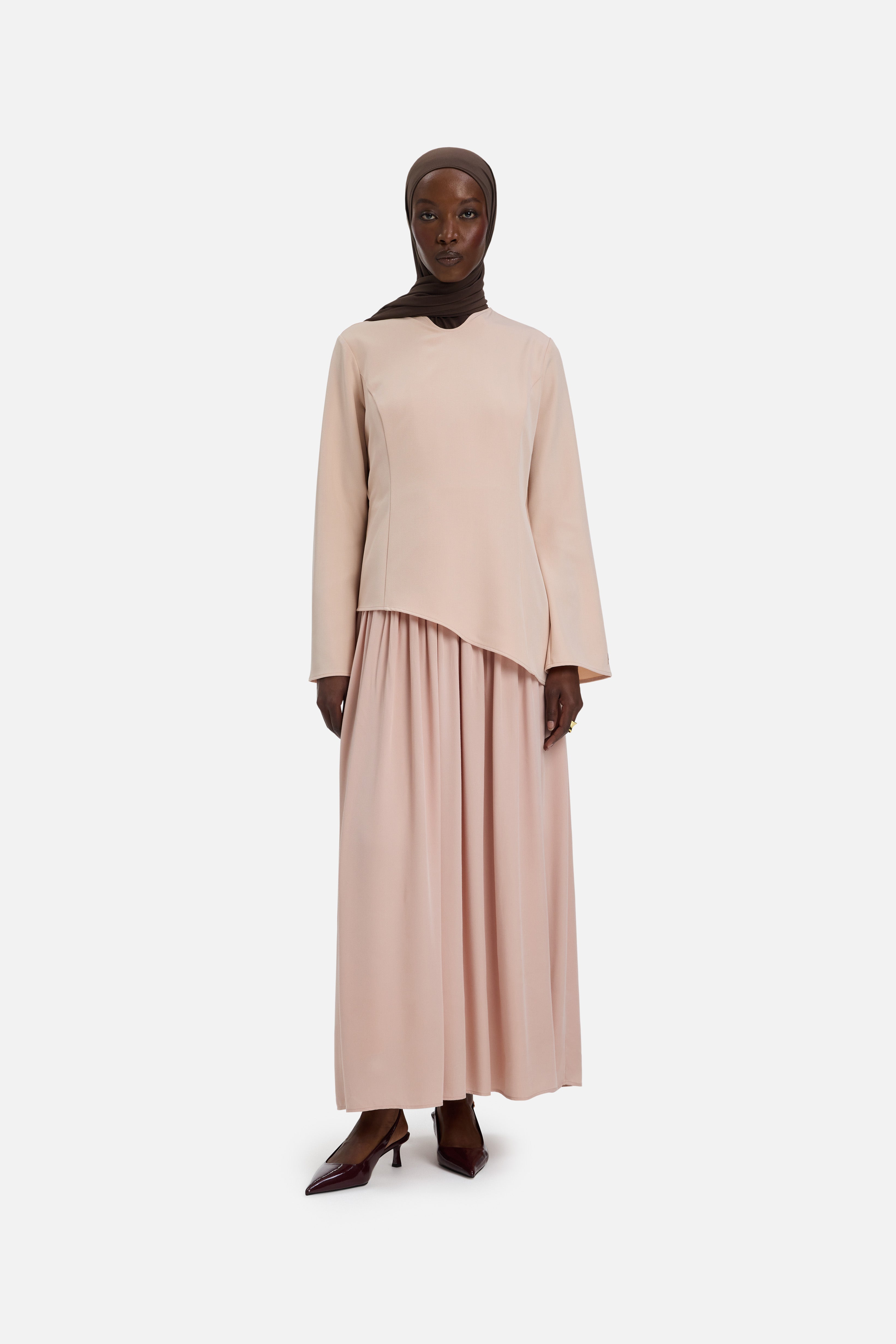 Soft Curved Tailored Dress | Dark Rose | MERRACHI Soft Curved Tailored Dress | Dark Rose | MERRACHI