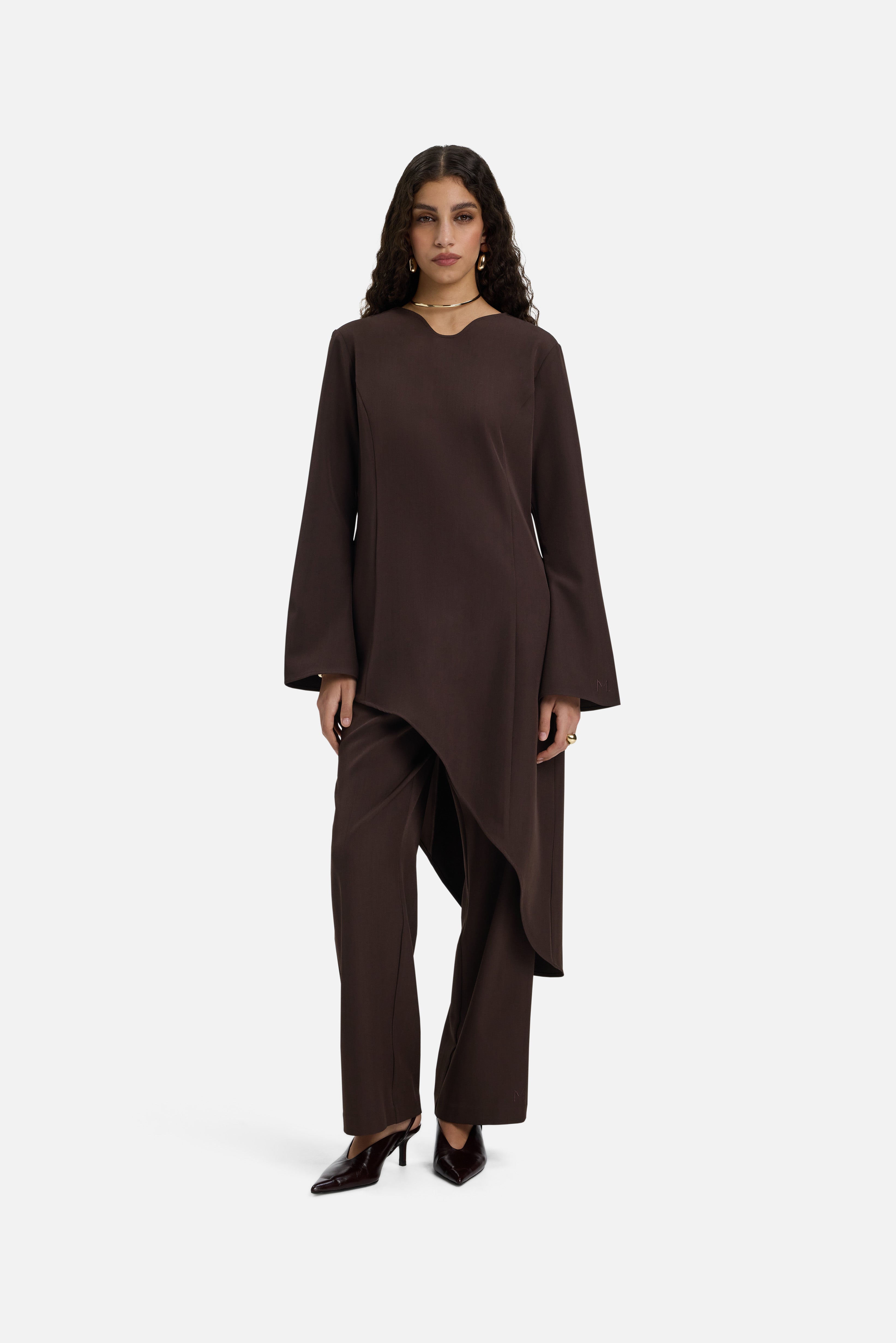 Soft Curved Tailored Top | Dark Brown