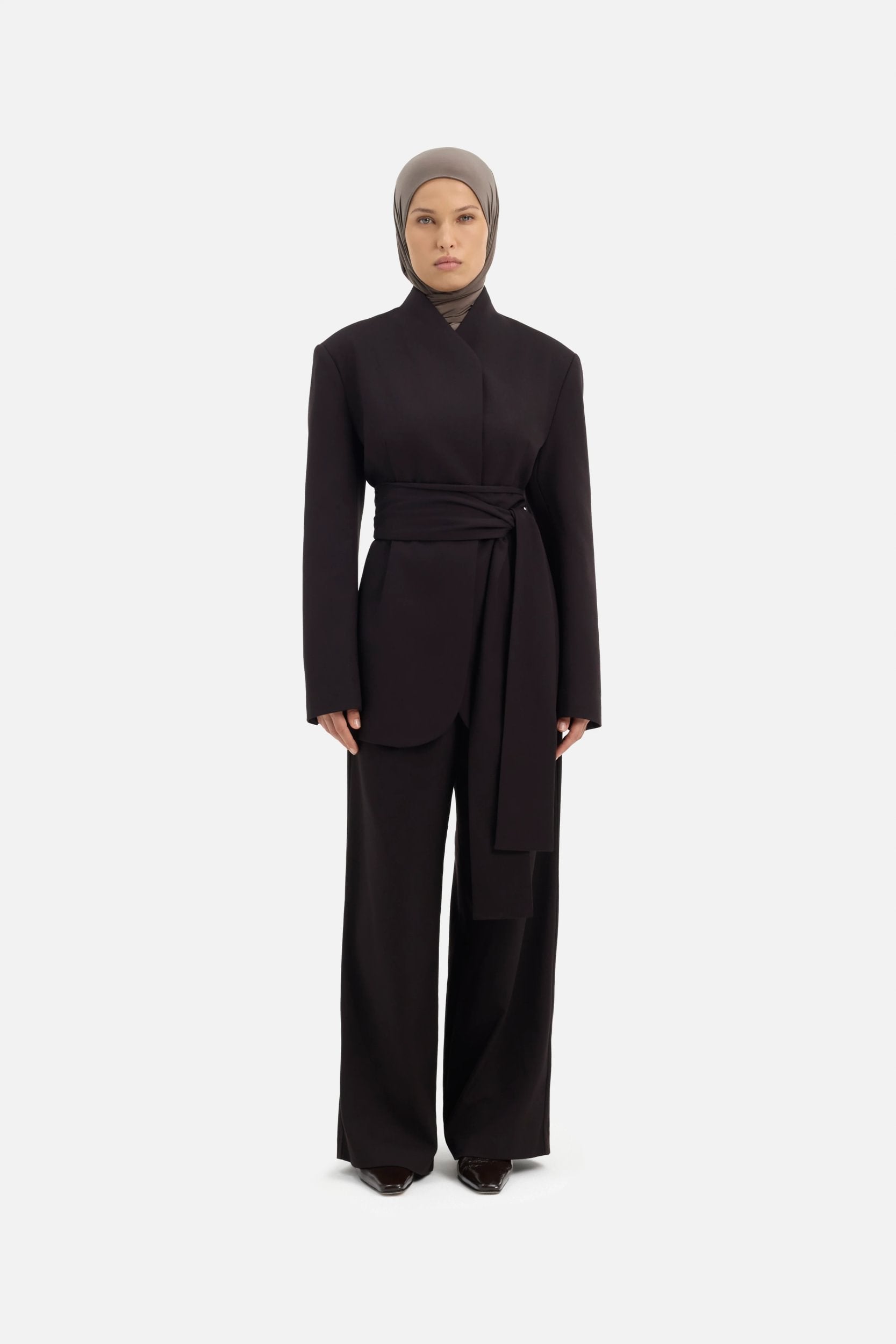 Wrap Belt Blazer | Dark Truffle