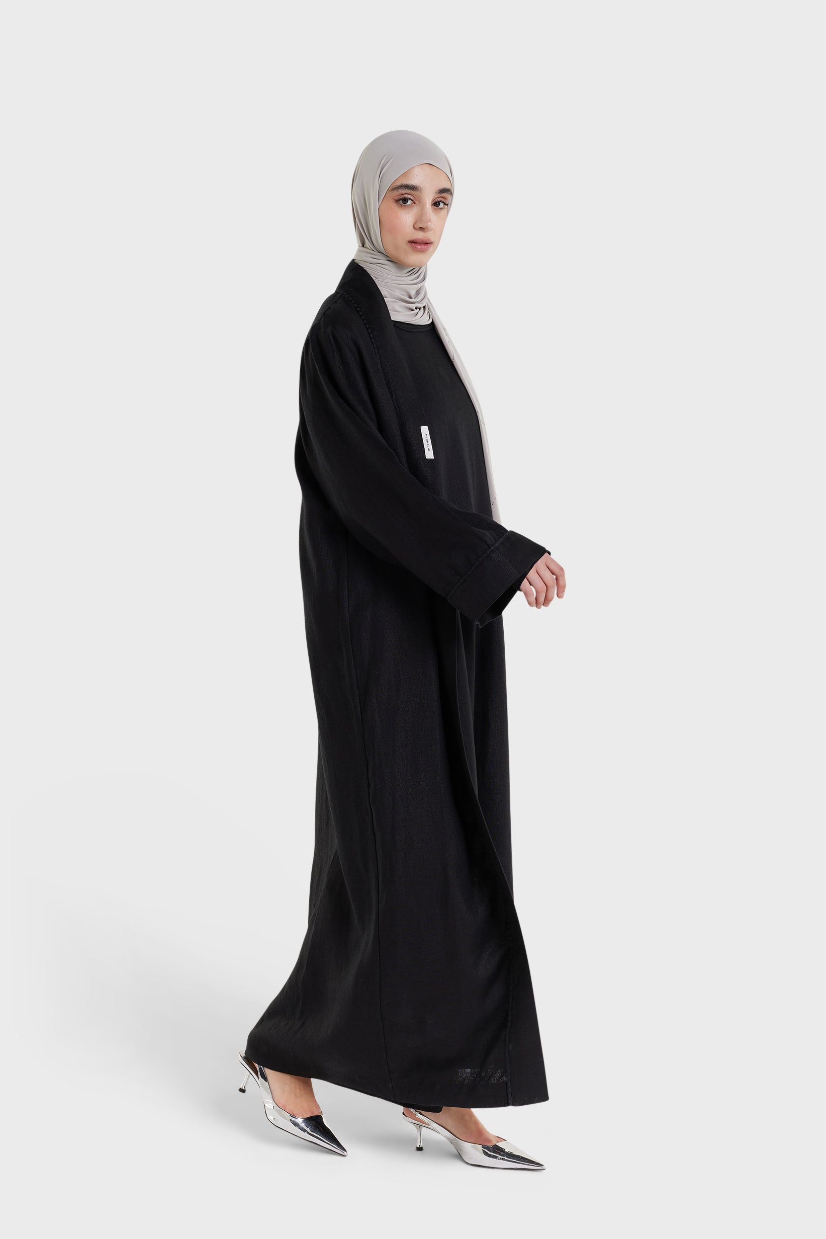 Plain Linen Abaya | Black