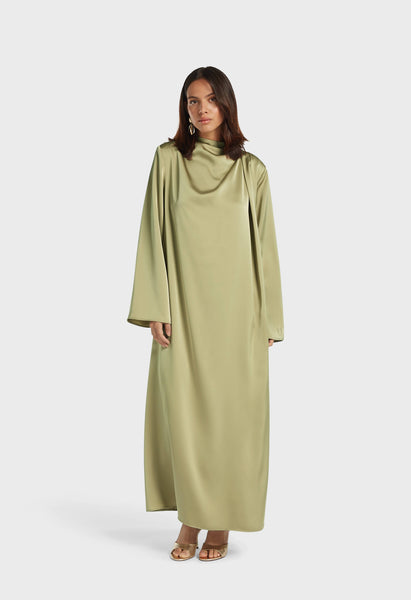 grey green dress Sage Le Fleur Bridesmaid Matte Satin Size 2X leg slit and a ruffle detail may be your match Green Dresses: Emerald Green, Sage