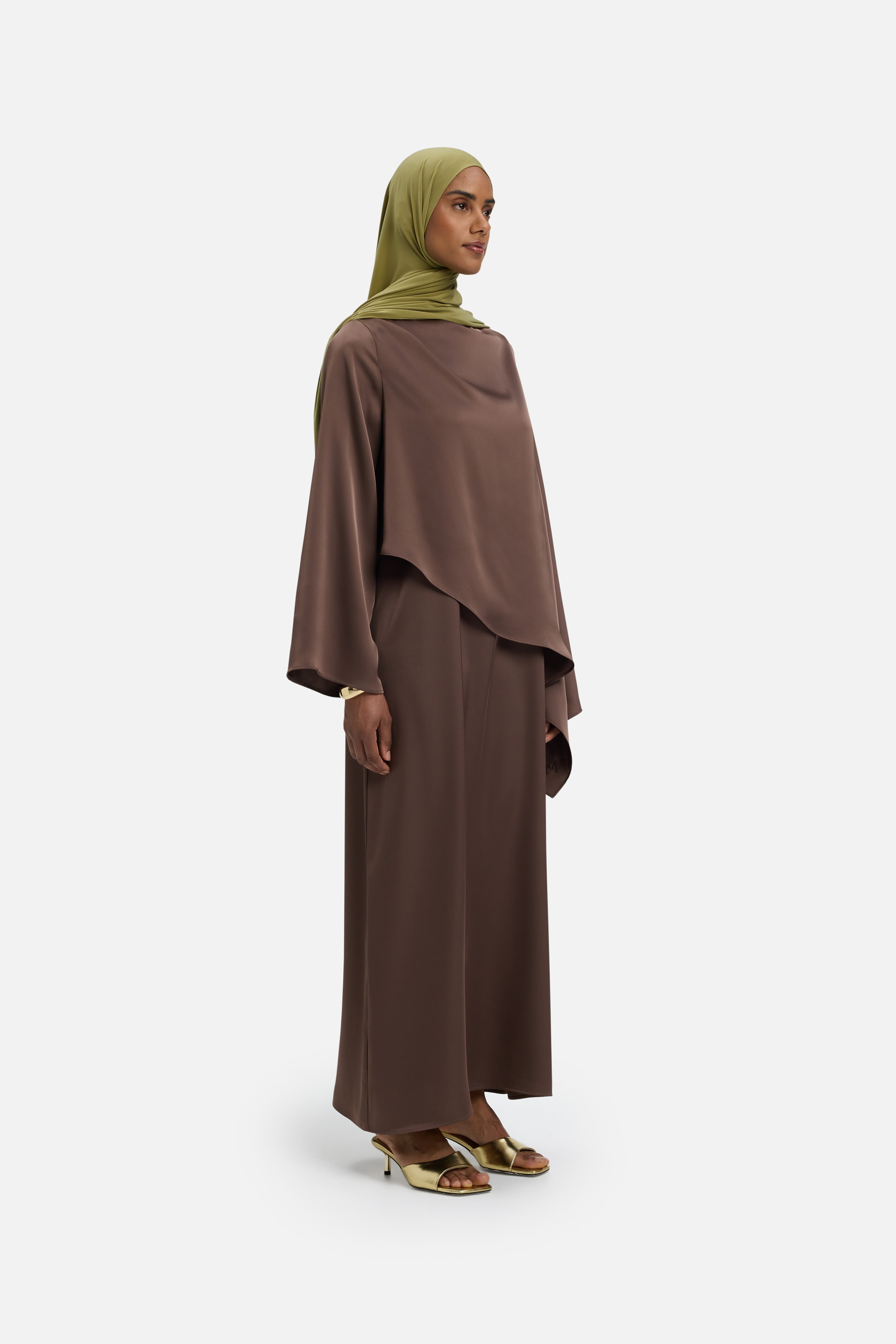 Asymmetric Cape Dress | Ash Brown | MERRACHI Asymmetric Cape Dress | Ash Brown | MERRACHI