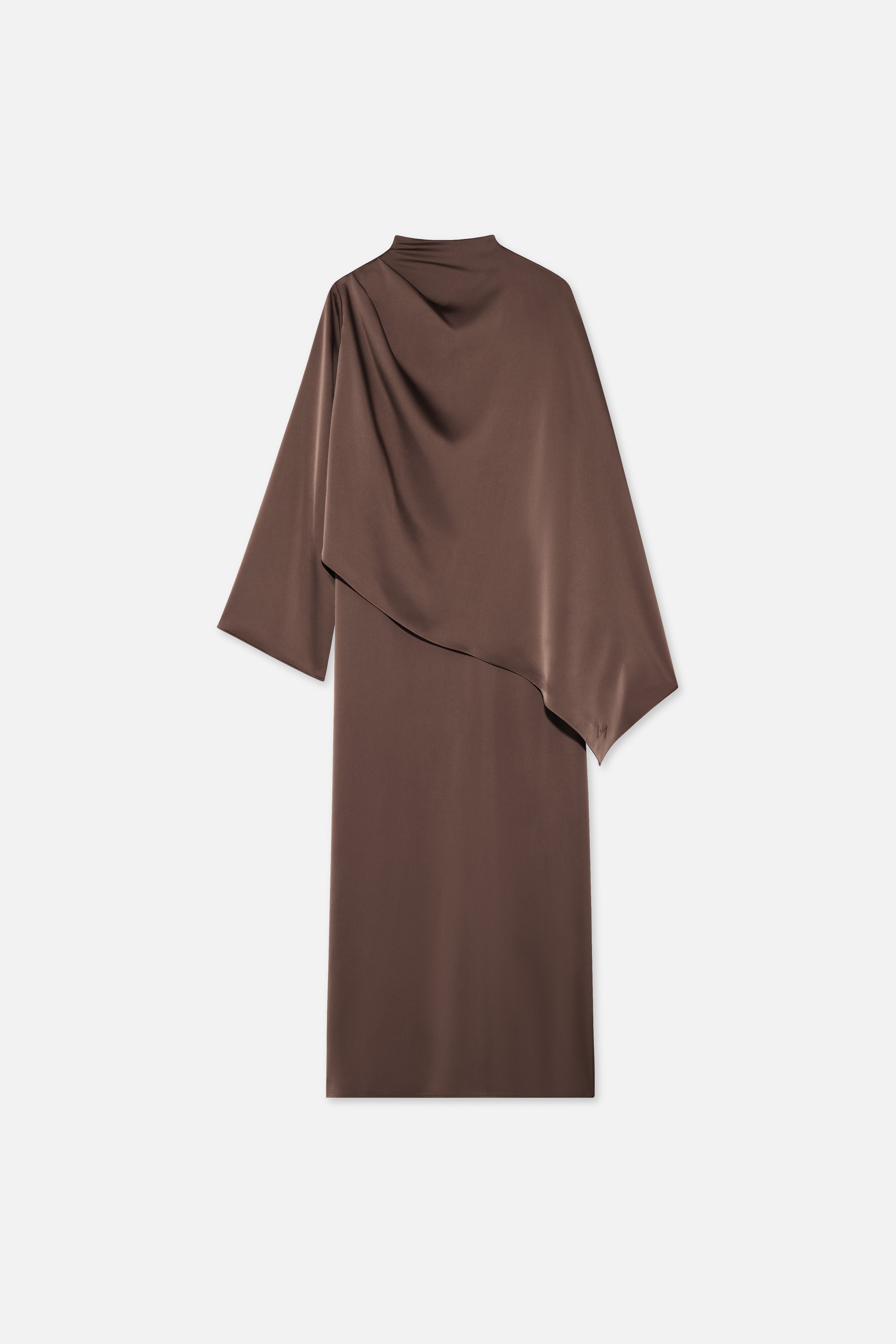 Asymmetric Cape Dress | Ash Brown | MERRACHI Asymmetric Cape Dress | Ash Brown | MERRACHI